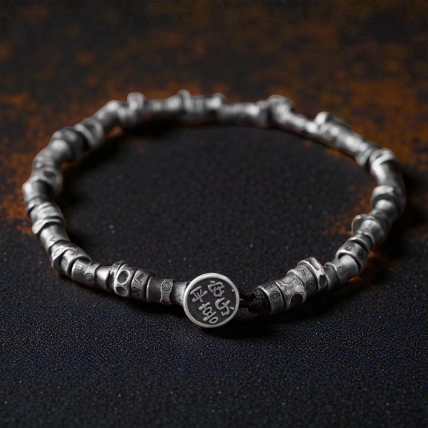 S999 Fine Silver Vintage Beads Unisex Peace and Joy Chinese Bracelet