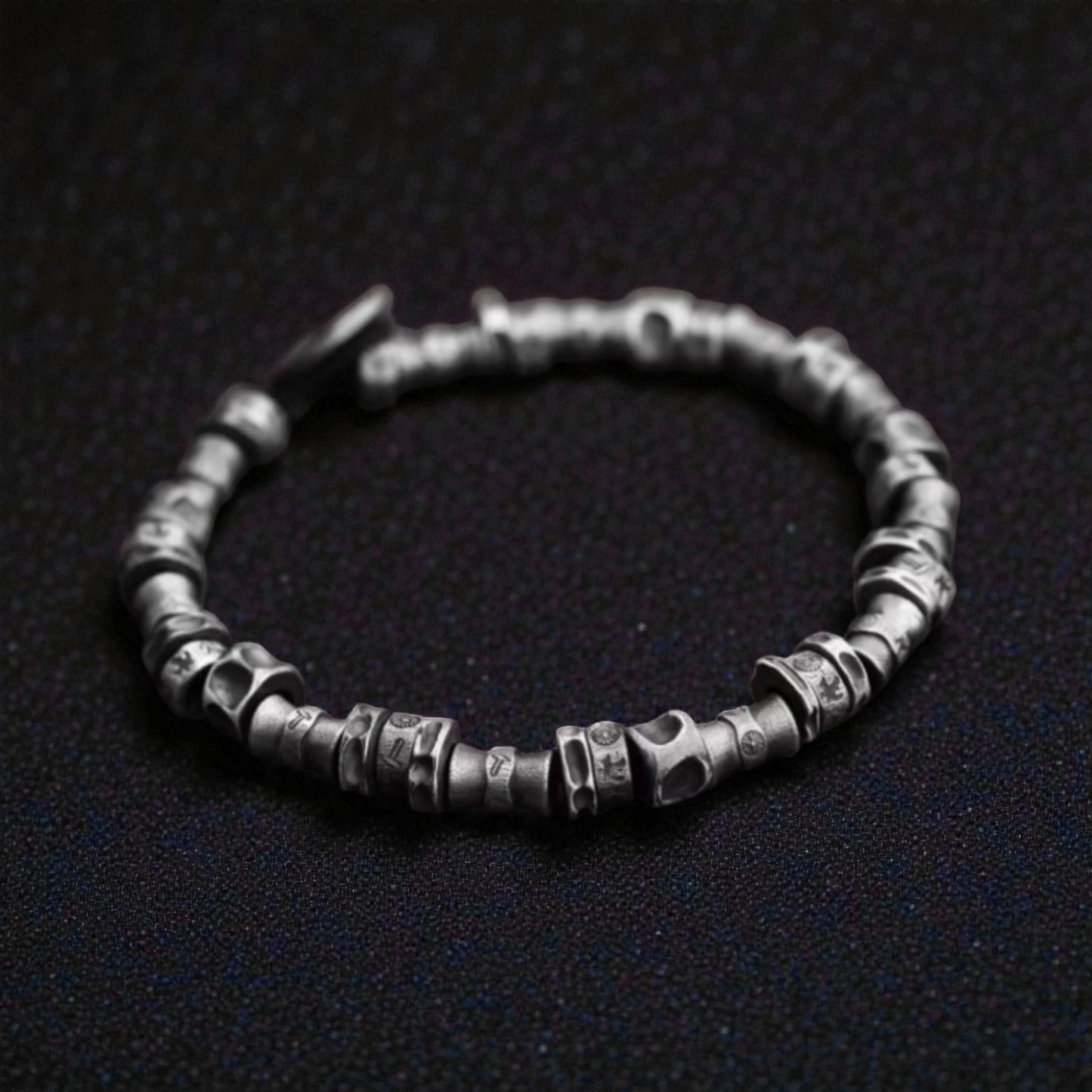 S999 Fine Silver Vintage Beads Unisex Peace and Joy Chinese Bracelet
