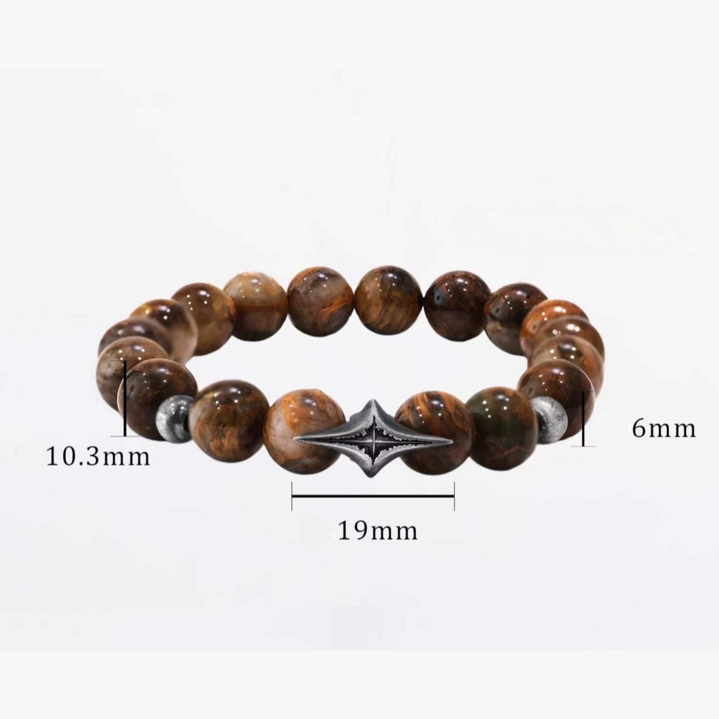 S999 Fine Silver Vintage Starlight Earth Natural Yellow Pietersite Beads Bracelet
