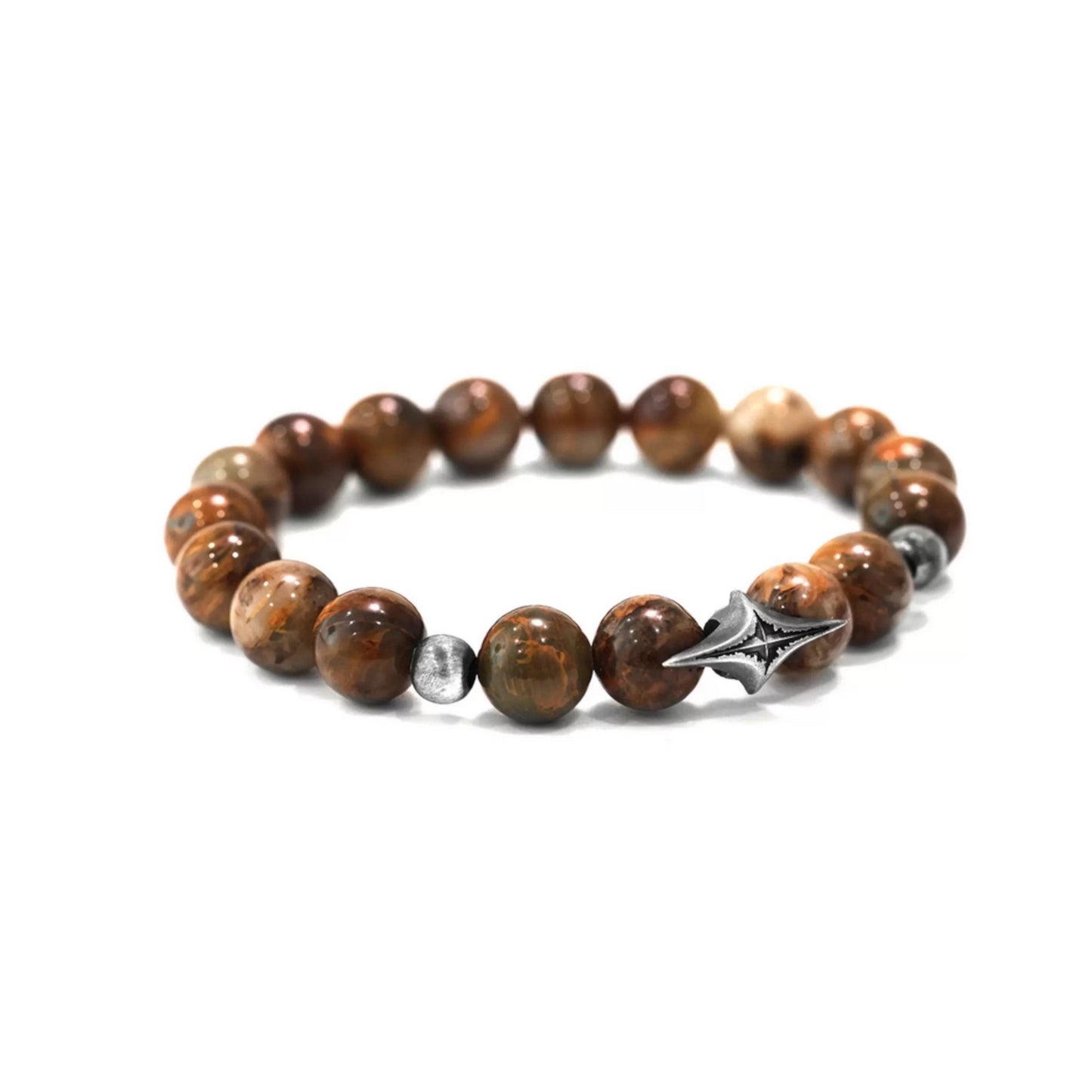 S999 Fine Silver Vintage Starlight Earth Natural Yellow Pietersite Beads Bracelet