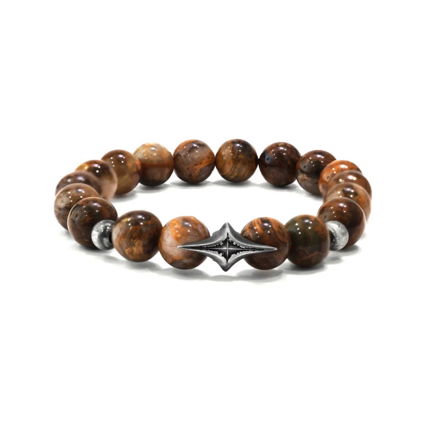 S999 Fine Silver Vintage Starlight Earth Natural Yellow Pietersite Beads Bracelet