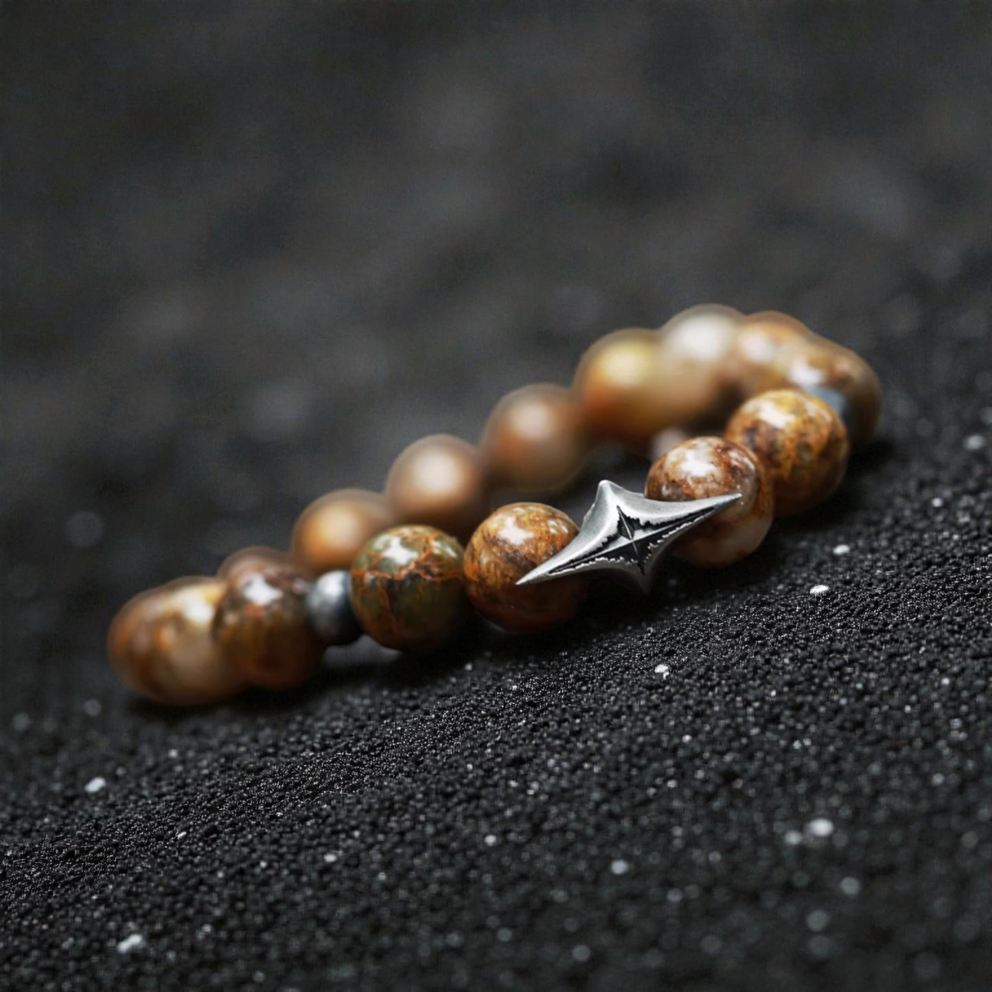 S999 Fine Silver Vintage Starlight Earth Natural Yellow Pietersite Beads Bracelet