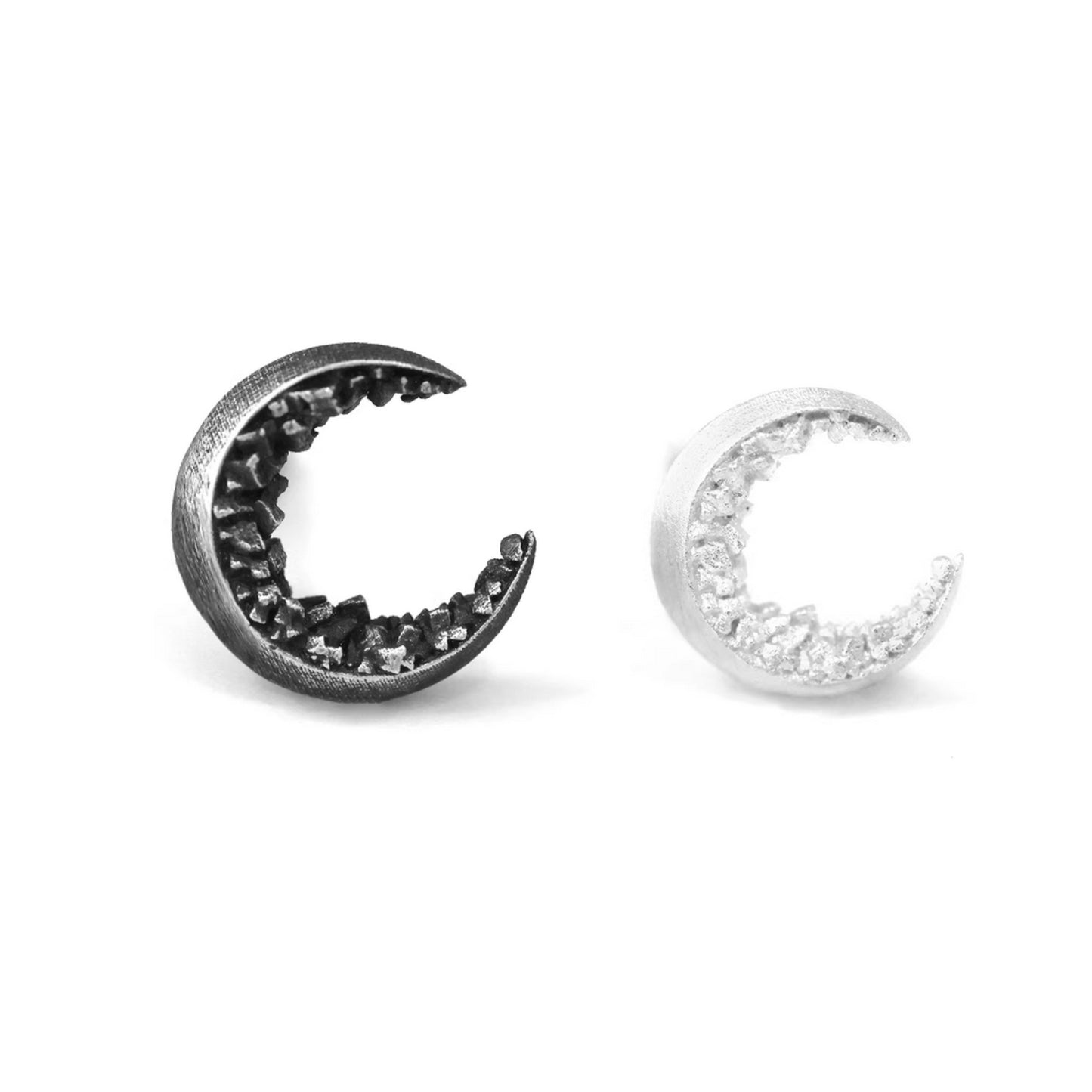S999 Fine Silver Black & White Moon Couple Stud Earrings