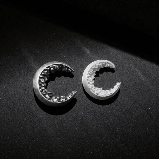 S999 Fine Silver Black & White Moon Couple Stud Earrings