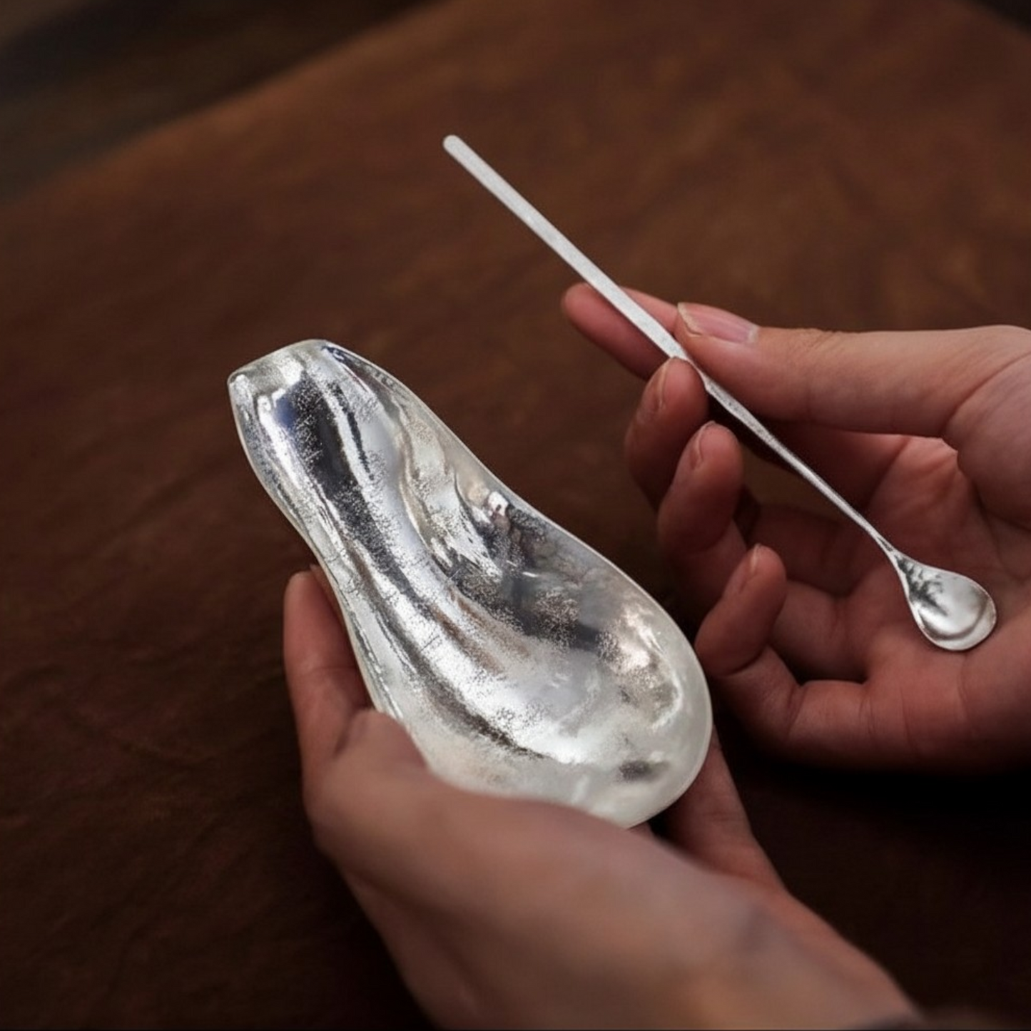 S999 Fine Silver Minimal Lotus Petal Tea Spoon Stirrer Handmade Coffee Spoon
