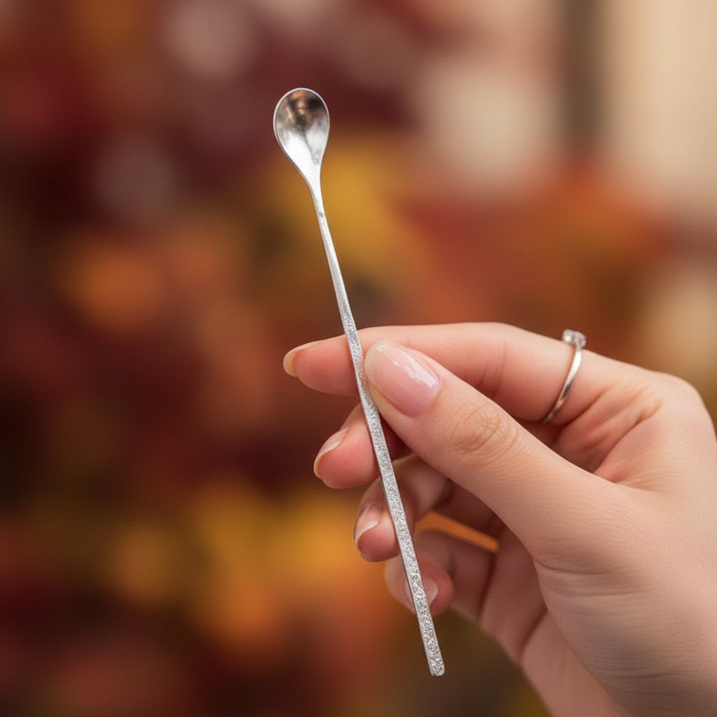 S999 Fine Silver Minimal Lotus Petal Tea Spoon Stirrer Handmade Coffee Spoon