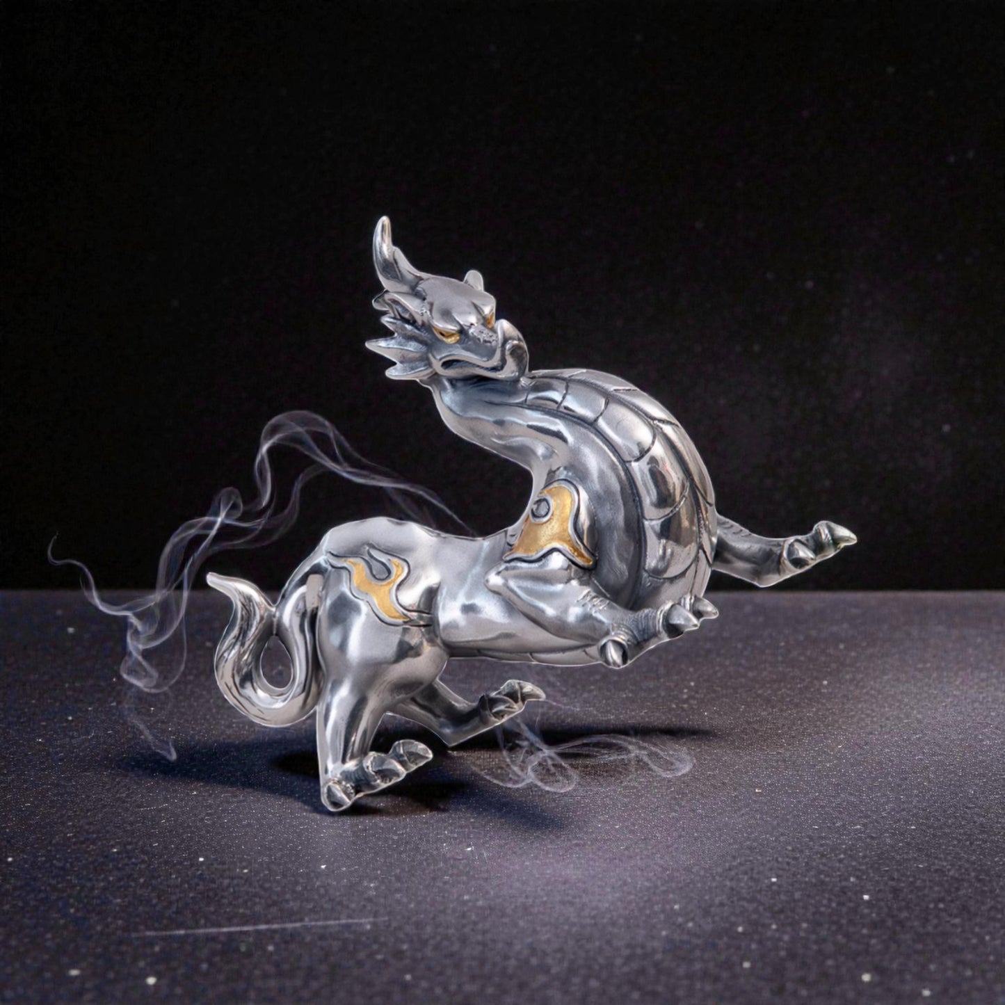 Handcrafted 999 Fine Silver Gilded Chi Dragon Tea Table Ornament Prosperity Symbol