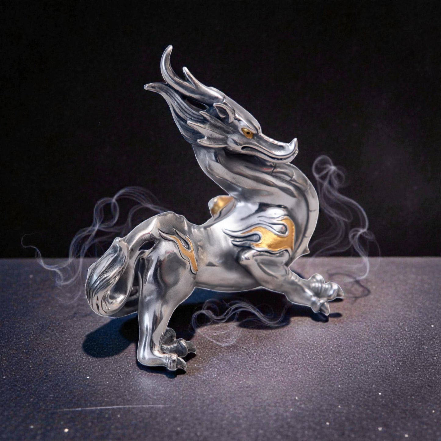 Handcrafted 999 Fine Silver Gilded Chi Dragon Tea Table Ornament Prosperity Symbol