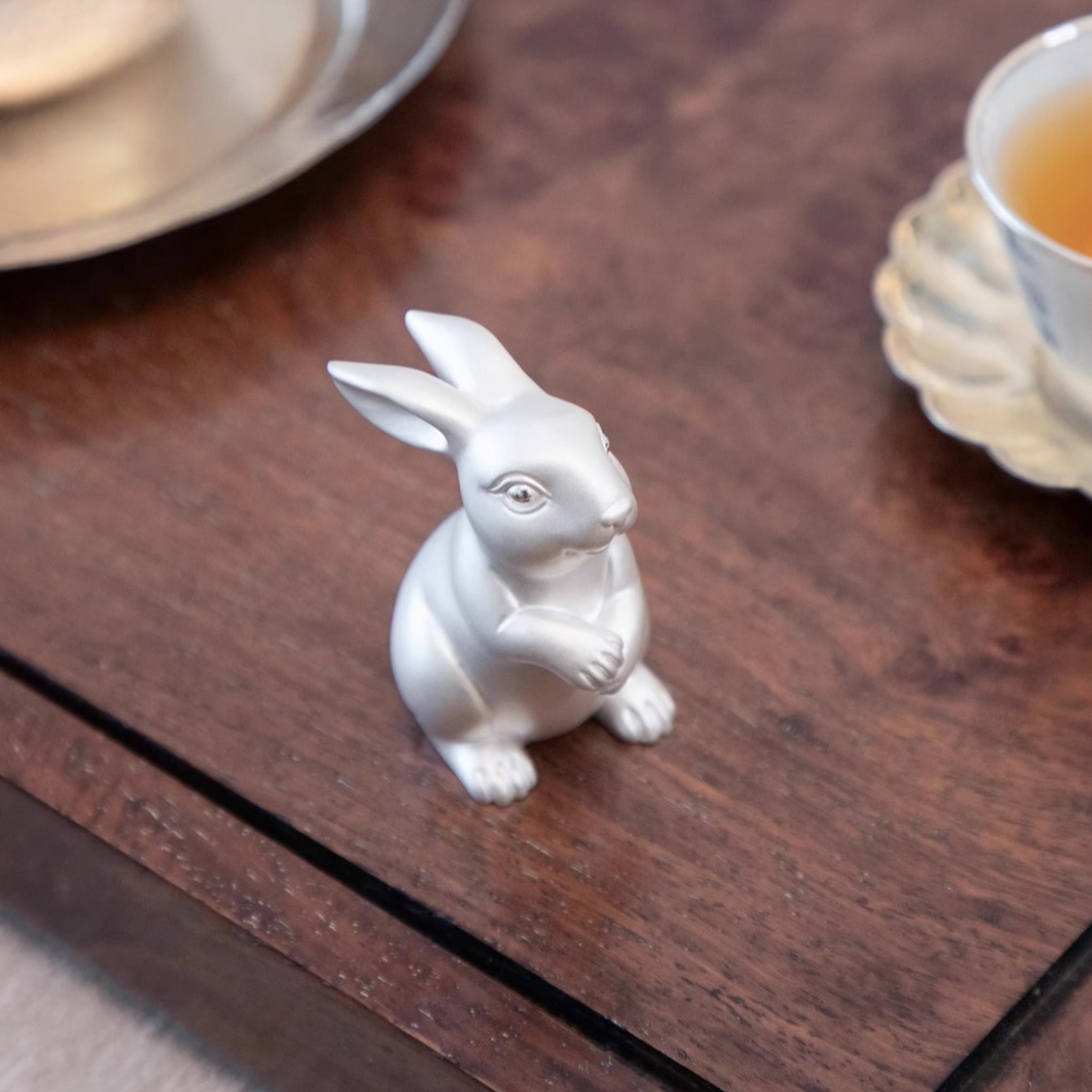 Handcrafted 999 Fine Silver Rabbit Bunny Tea Table Ornament
