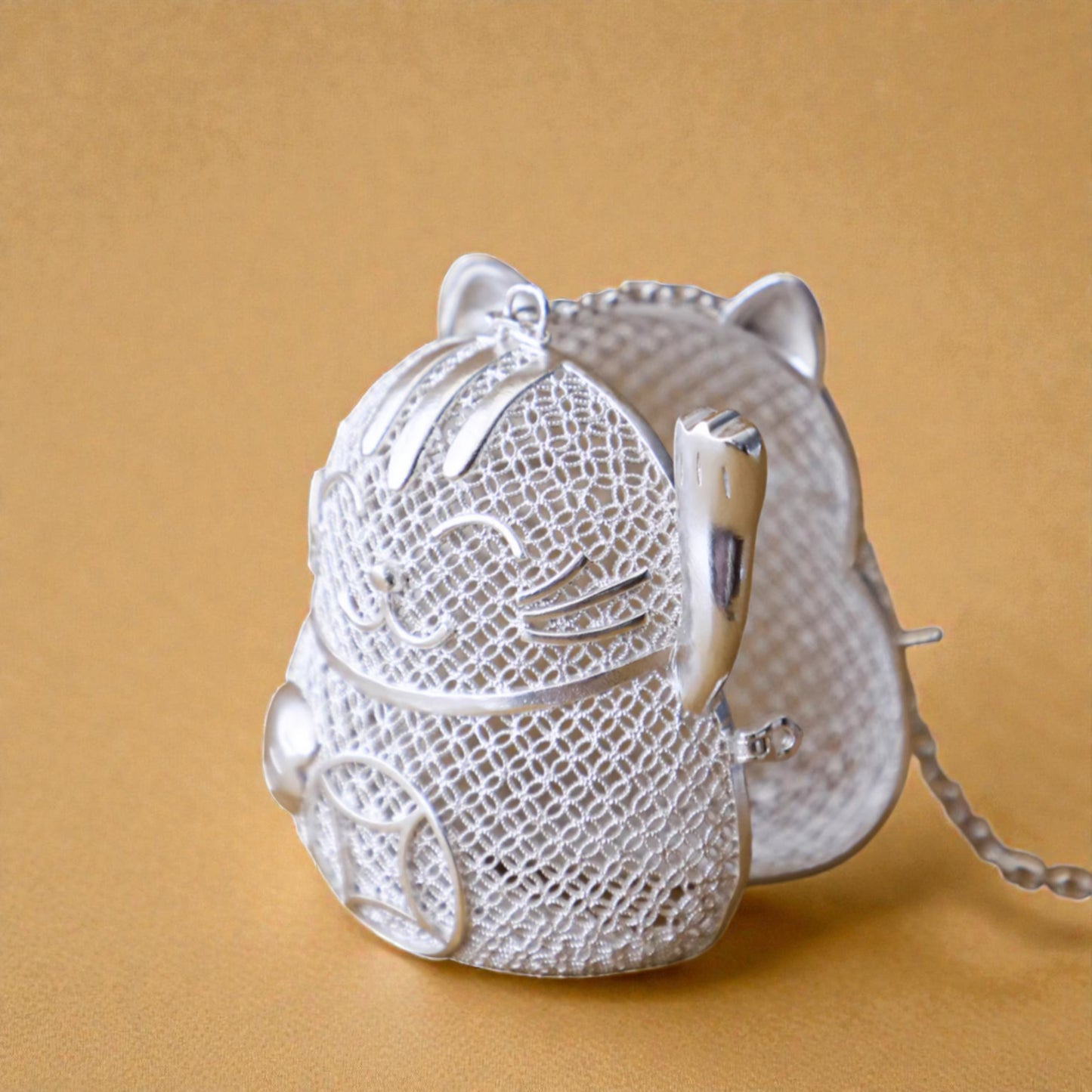 Fortune Cat 999 Fine Silver Tea Infuser Ball – Handmade Easy Loose Leaf Tea Brewer with Strainer