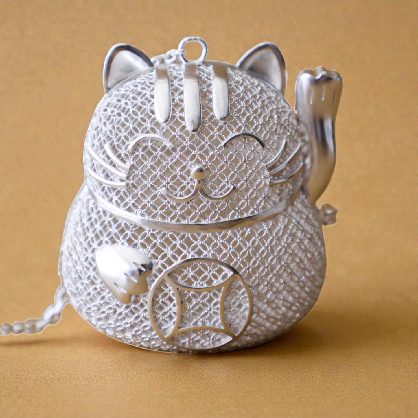Fortune Cat 999 Fine Silver Tea Infuser Ball – Handmade Easy Loose Leaf Tea Brewer with Strainer