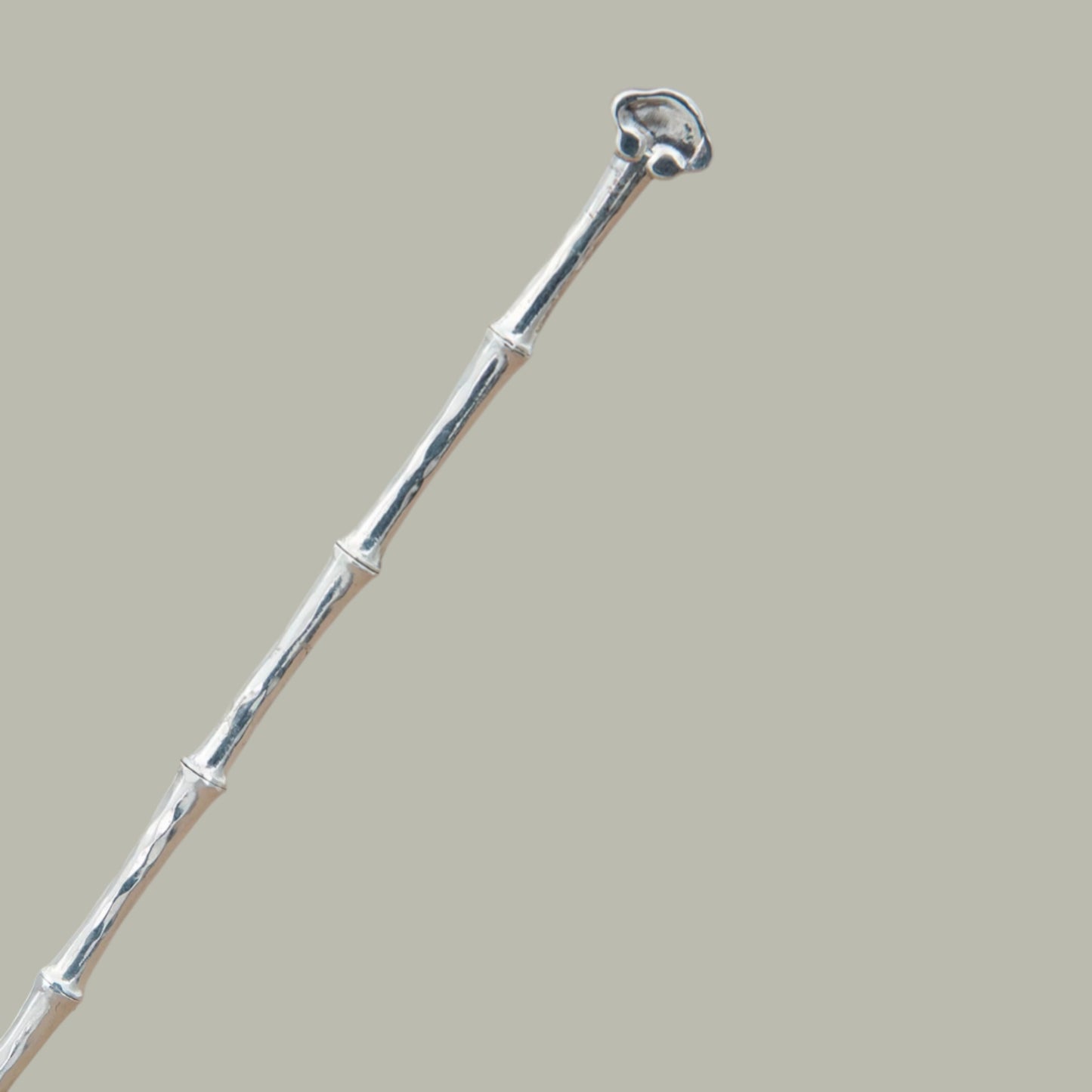 S999 Fine Silver Handcrafted Bamboo Joint Minimal Banana Leaves Fan Kung Fu Tea Scoop