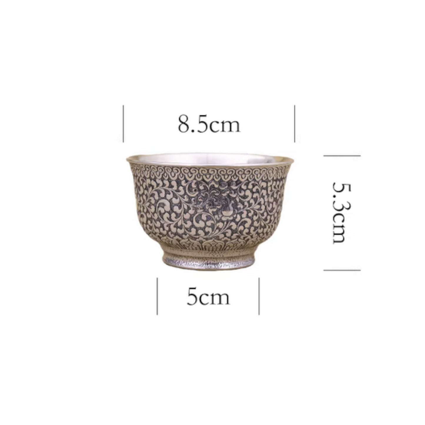 s999 Fine Silver teacup Vine Pattern Cup