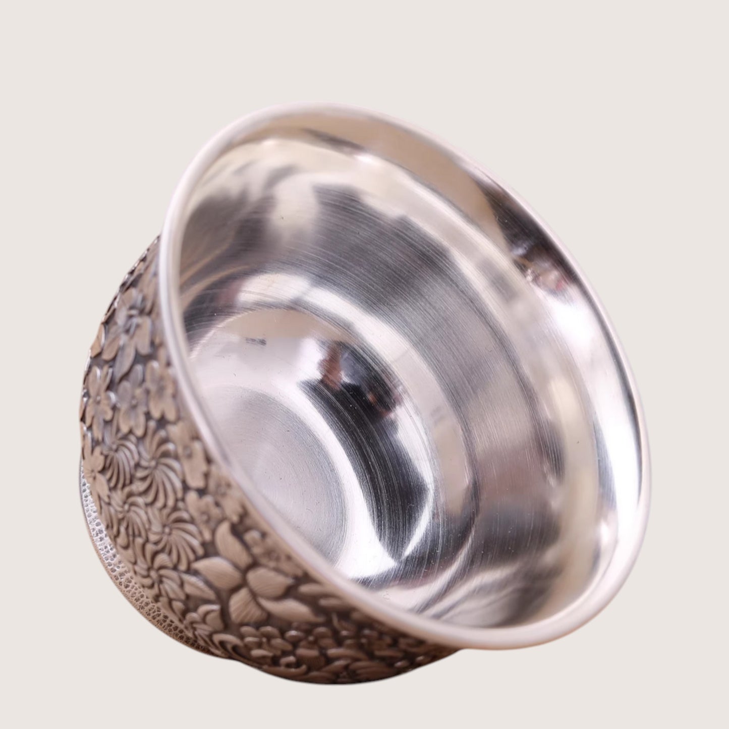 s999 Fine Silver teacup Flower Pattern Cup