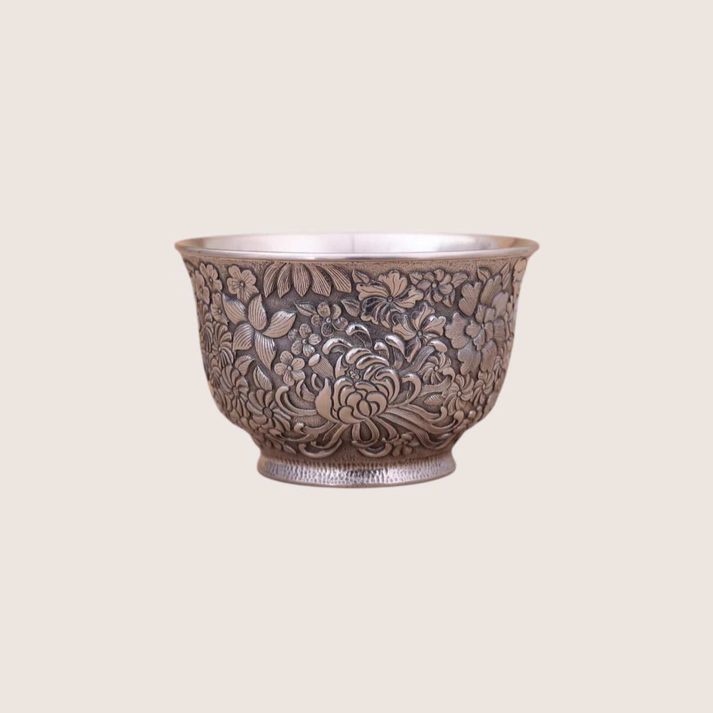s999 Fine Silver teacup Flower Pattern Cup