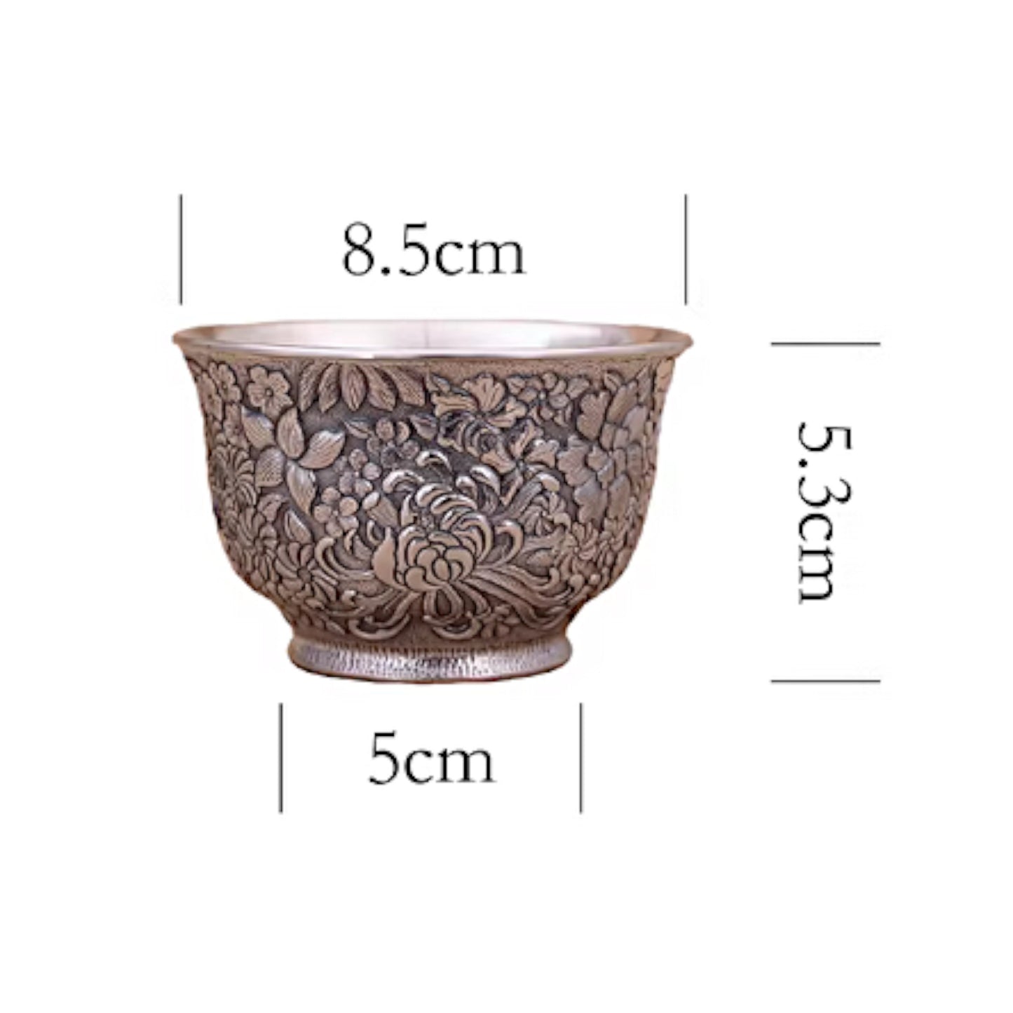 s999 Fine Silver teacup Flower Pattern Cup