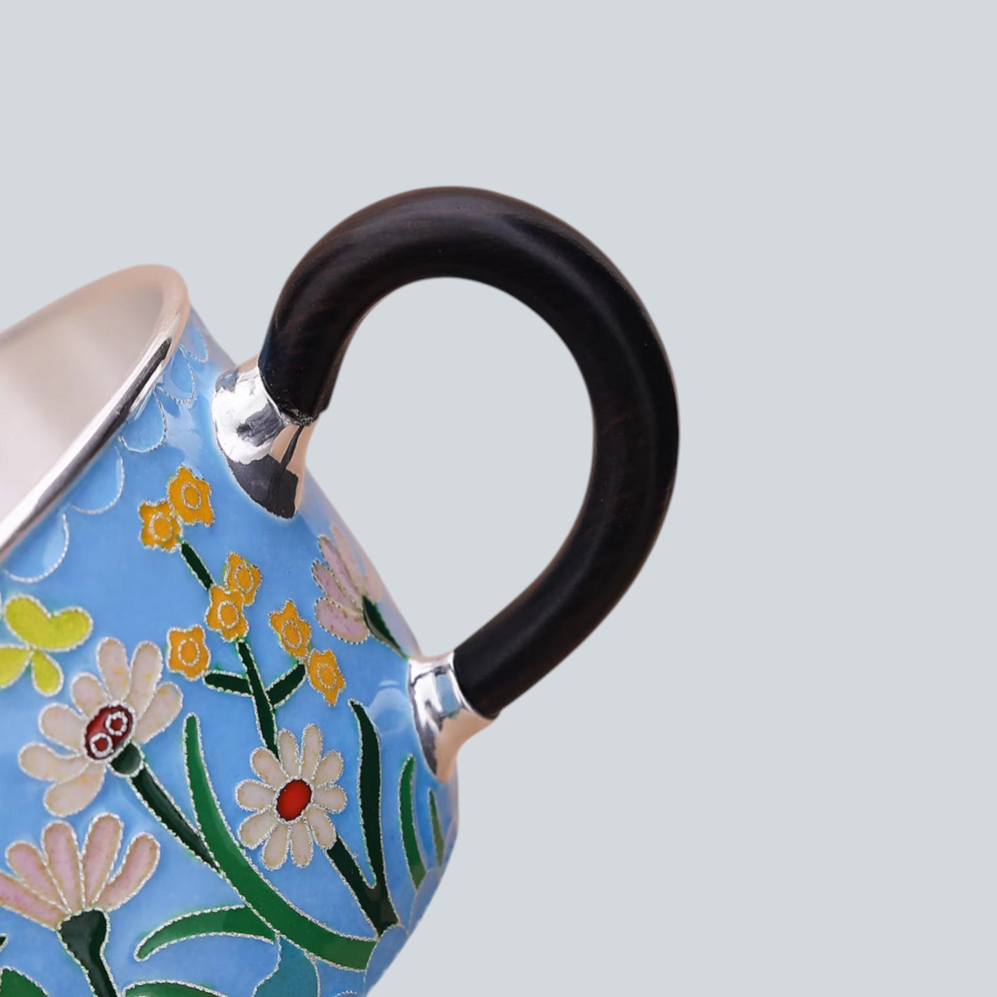 s999 Fine Silver Floral Mug Handmade Cloisonné Small Teacup Coffee Cup