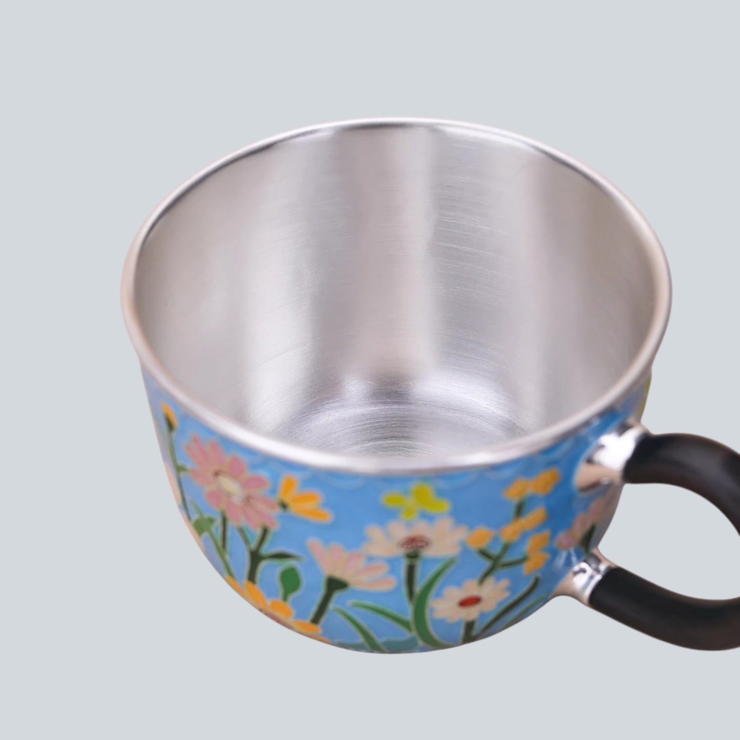 s999 Fine Silver Floral Mug Handmade Cloisonné Small Teacup Coffee Cup