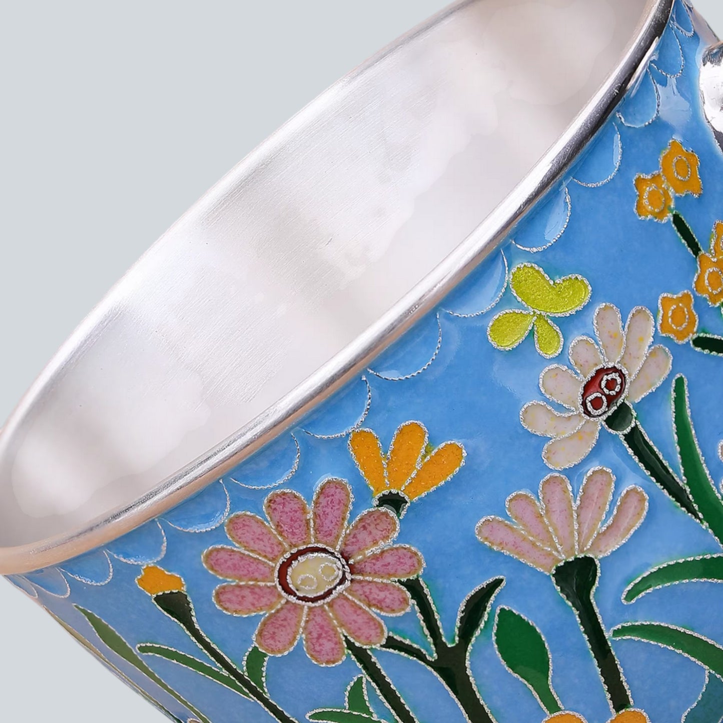 s999 Fine Silver Floral Mug Handmade Cloisonné Small Teacup Coffee Cup