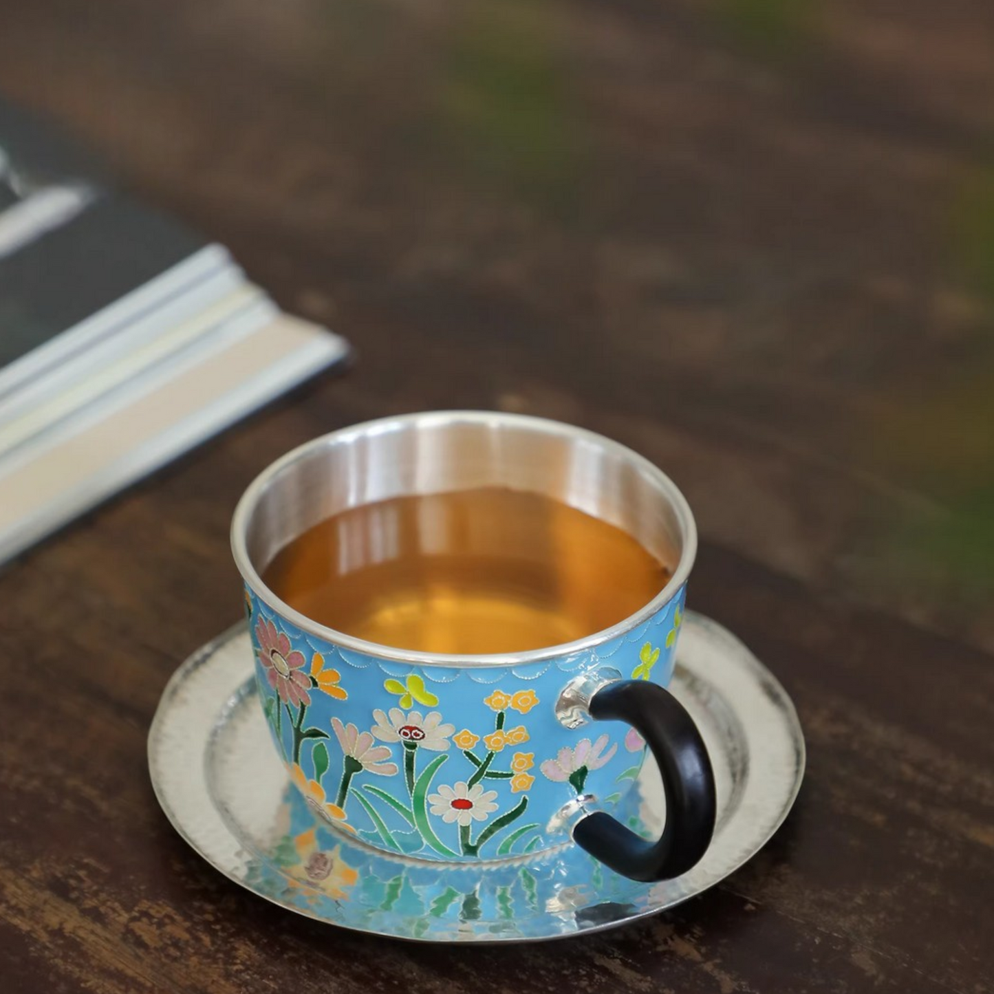 s999 Fine Silver Floral Mug Handmade Cloisonné Small Teacup Coffee Cup