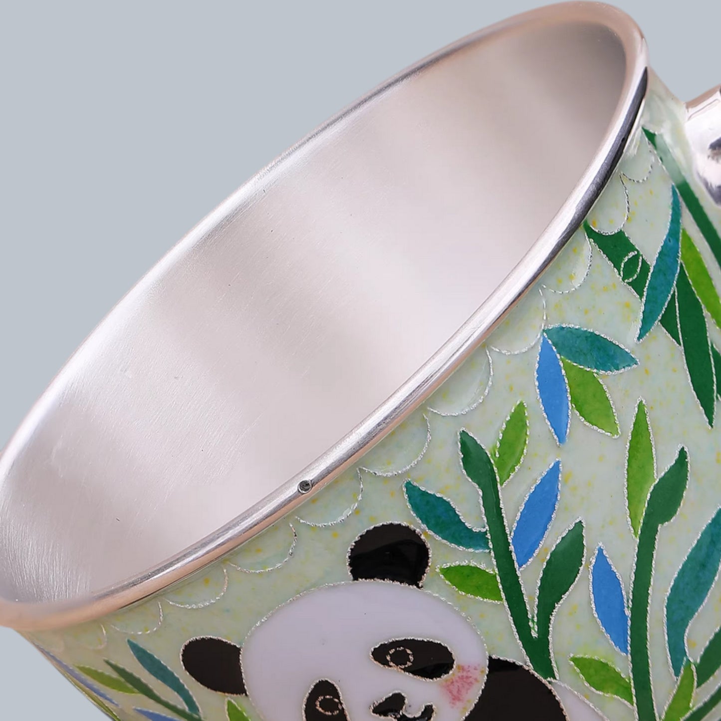 s999 Fine Silver Panda Mug Handmade Cloisonné Small Teacup Coffee Cup
