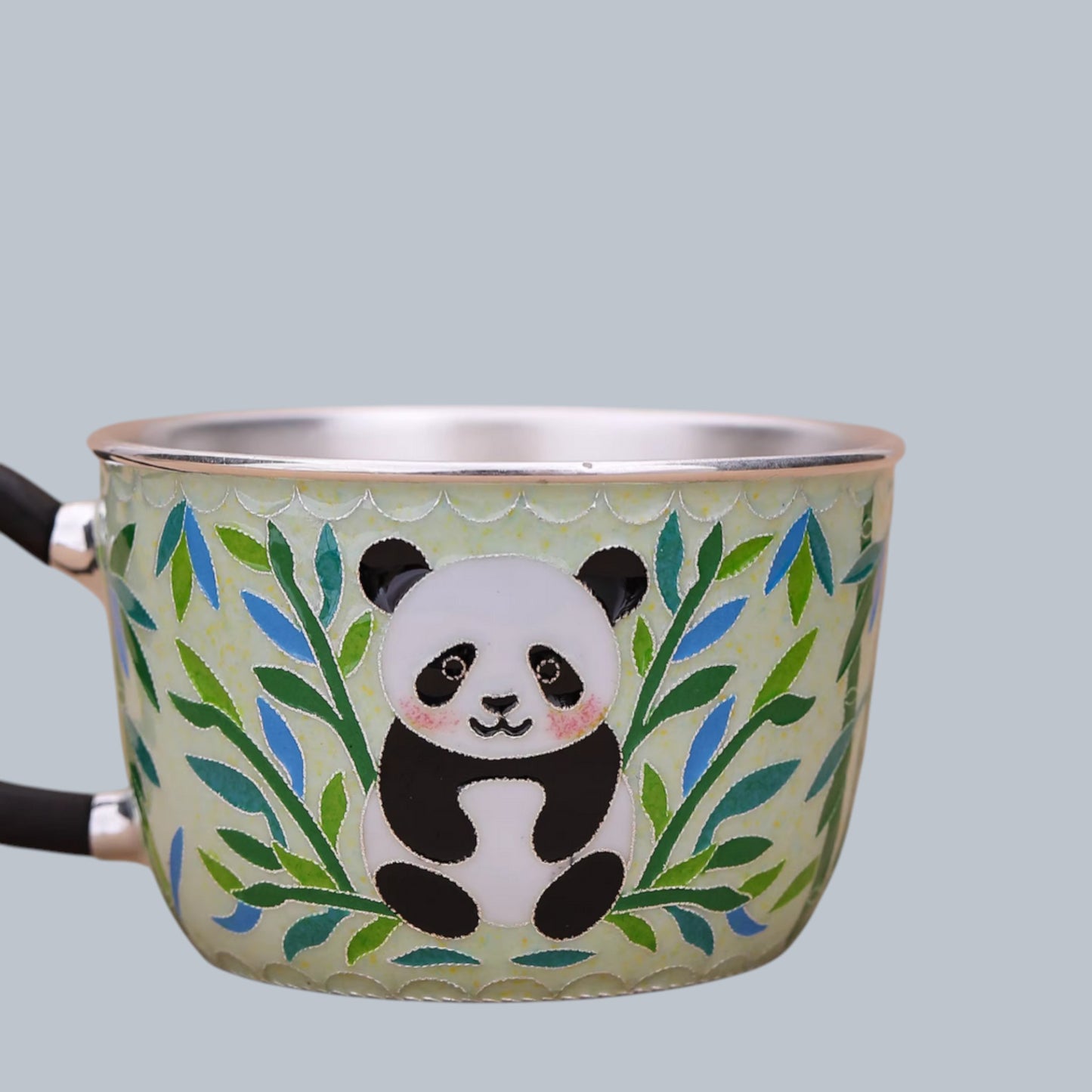 s999 Fine Silver Panda Mug Handmade Cloisonné Small Teacup Coffee Cup