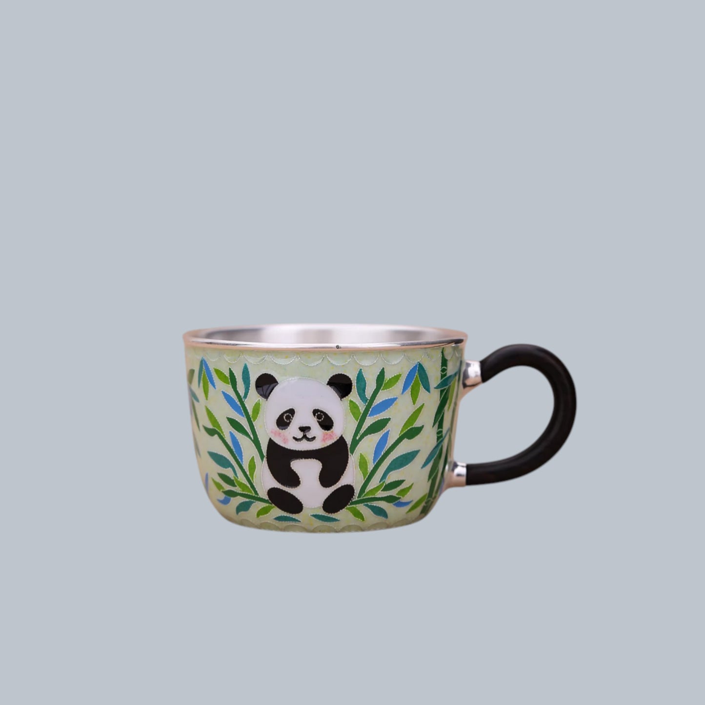 s999 Fine Silver Panda Mug Handmade Cloisonné Small Teacup Coffee Cup