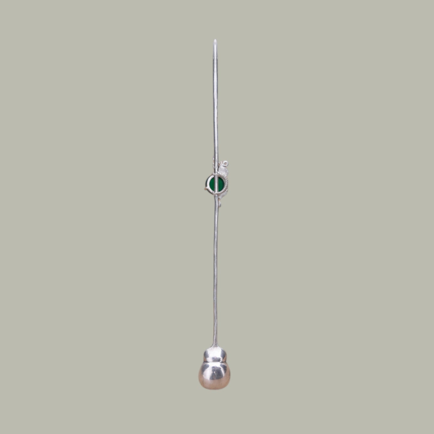 S999 Fine Silver Handcrafted Jade Gourd Tea Scoop Spoon