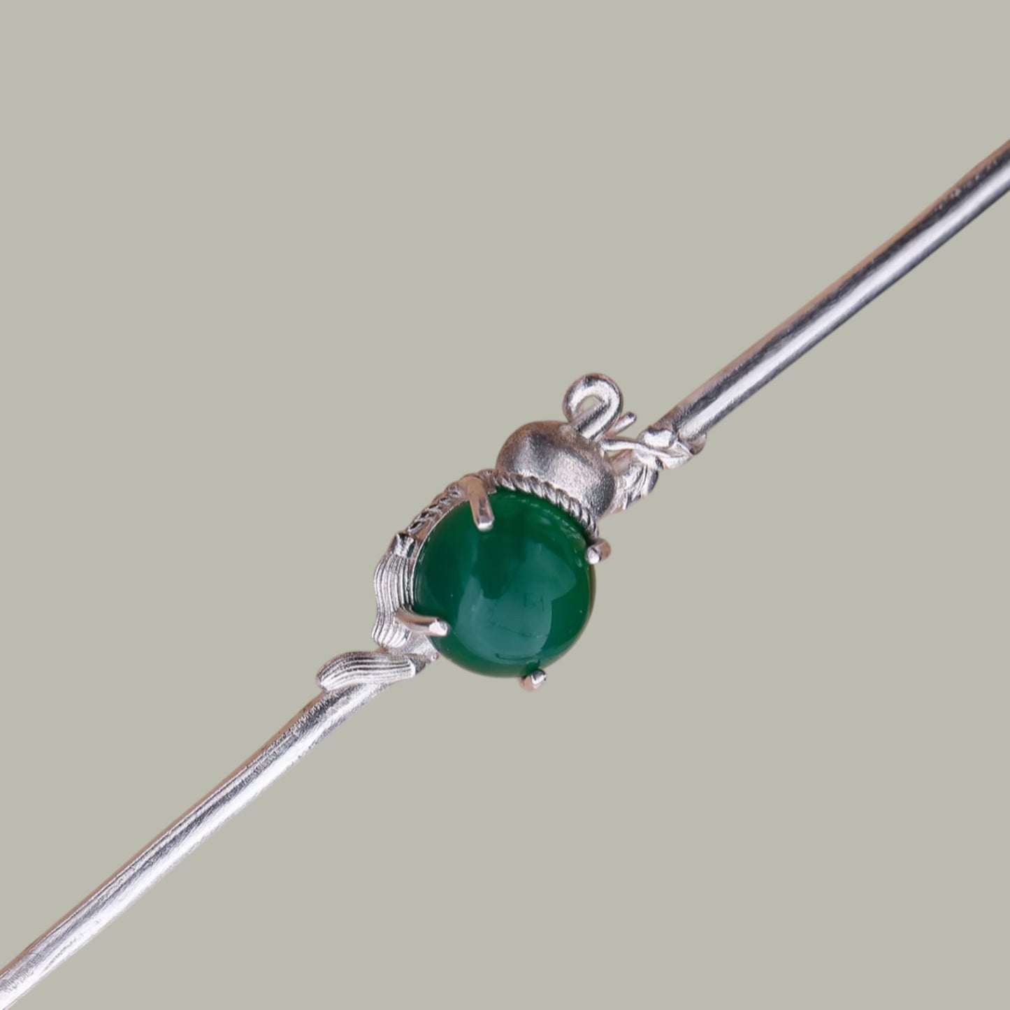 S999 Fine Silver Handcrafted Jade Gourd Tea Scoop Spoon