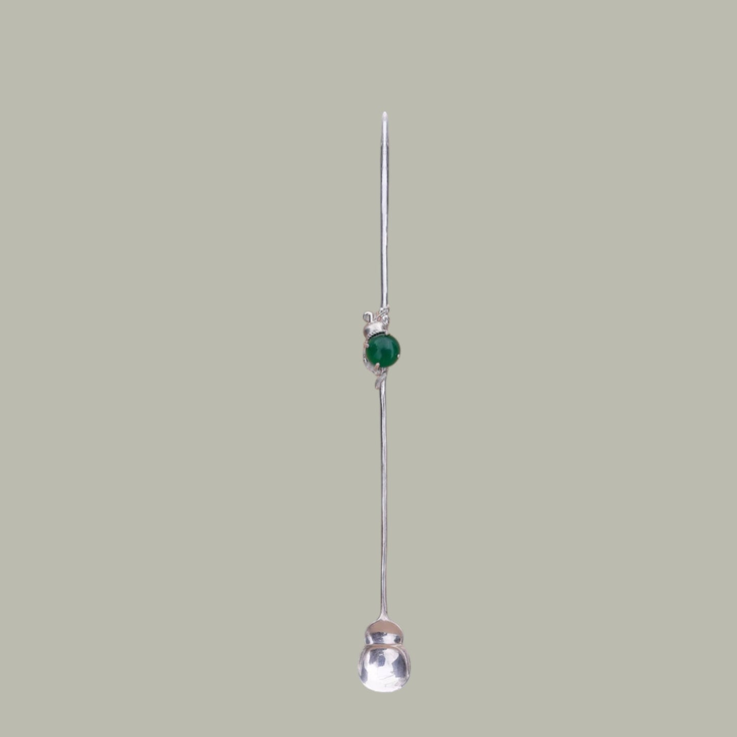 S999 Fine Silver Handcrafted Jade Gourd Tea Scoop Spoon
