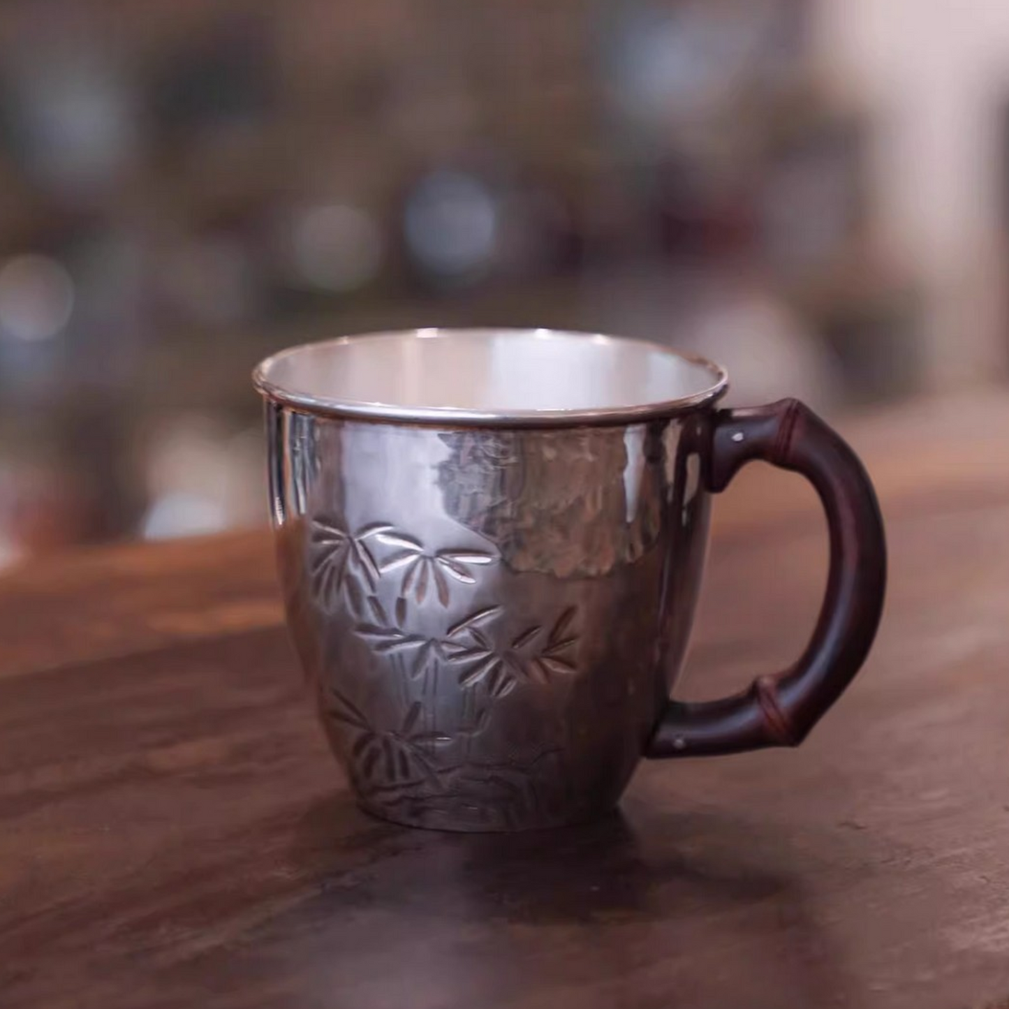 s999 Fine Silver Bamboo Mug Handmade Small Teacup Coffee Cup