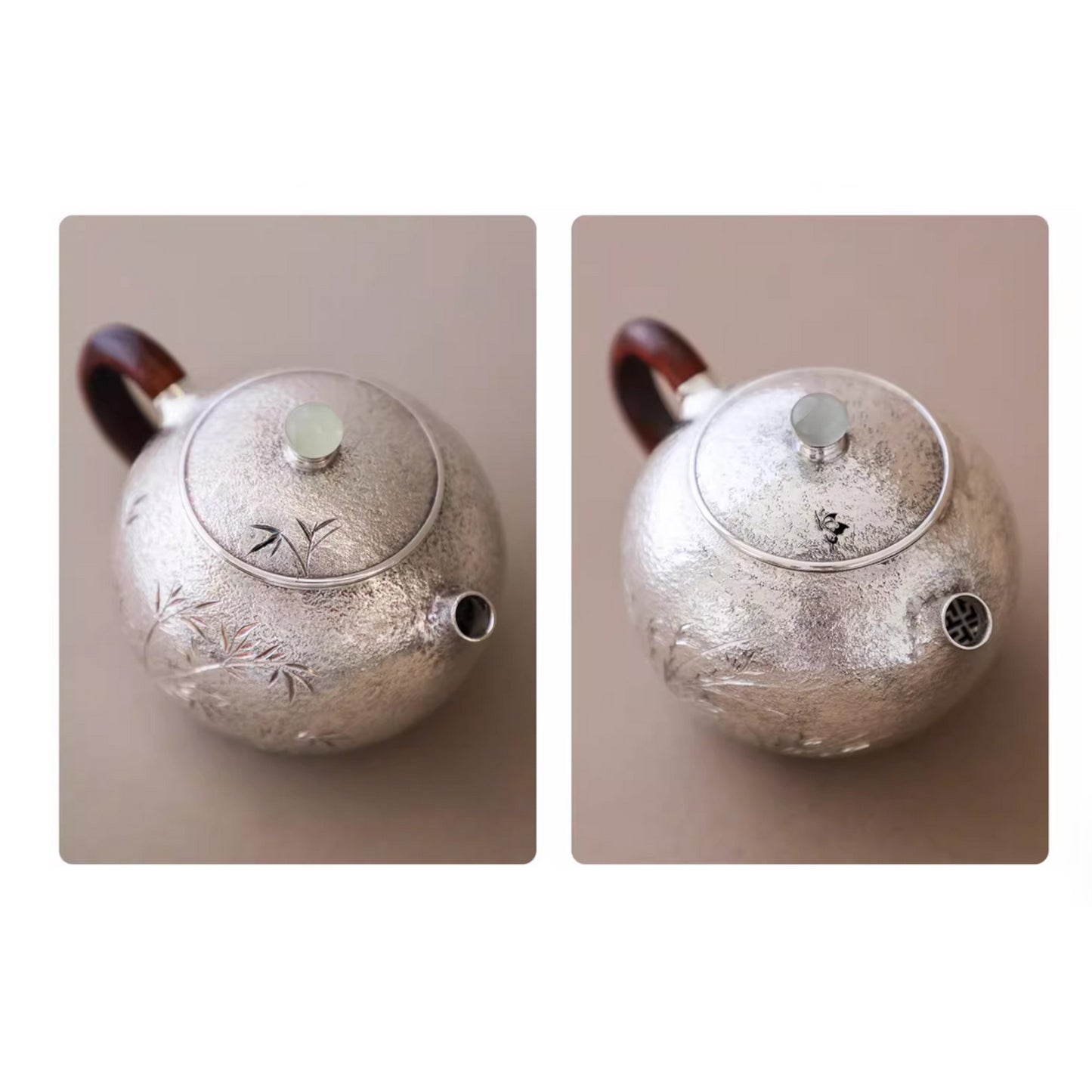s999 Fine Silver Bamboo handle Minimalist Tea Kettle Pot