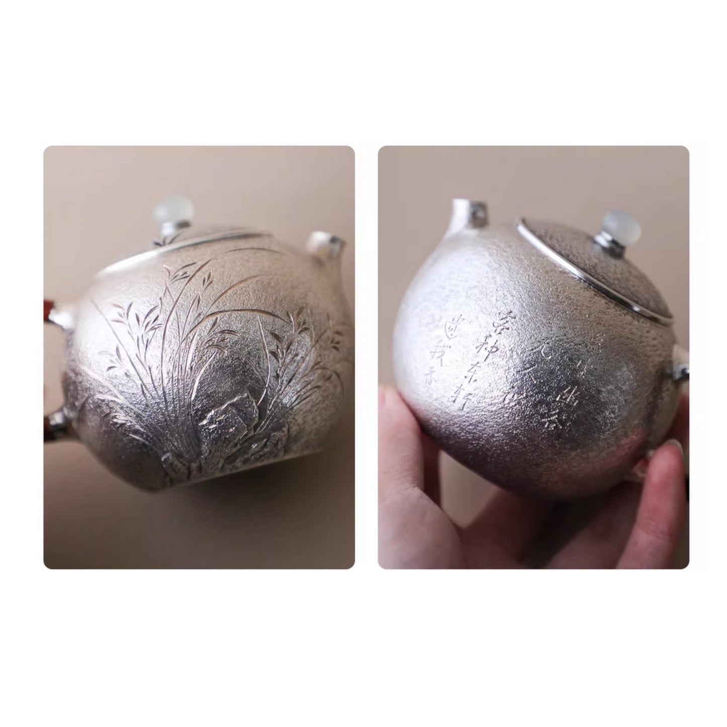 s999 Fine Silver Bamboo handle Minimalist Tea Kettle Pot
