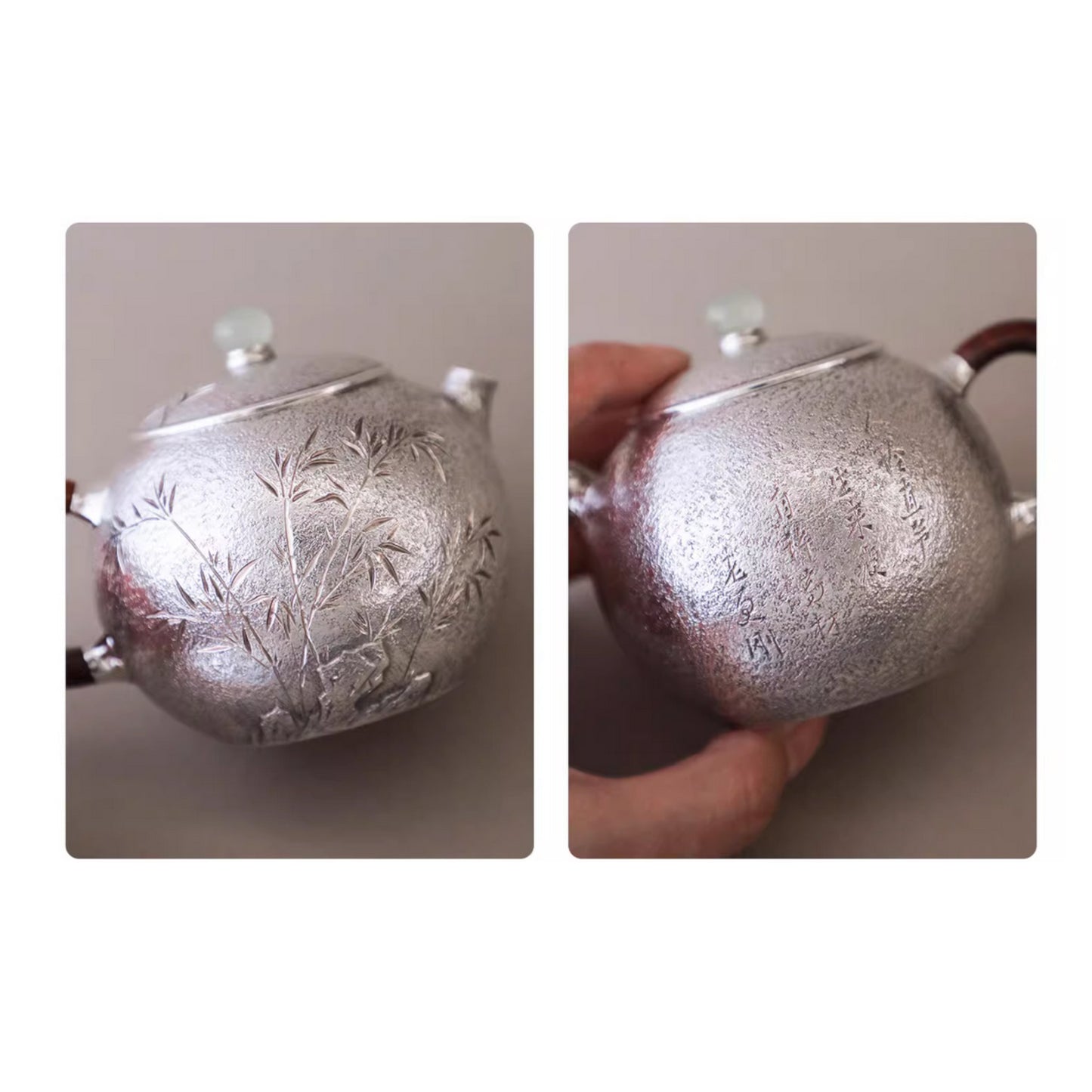 s999 Fine Silver Bamboo handle Minimalist Tea Kettle Pot