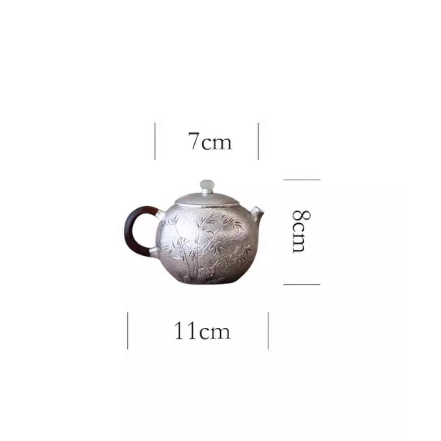 s999 Fine Silver Bamboo handle Minimalist Tea Kettle Pot