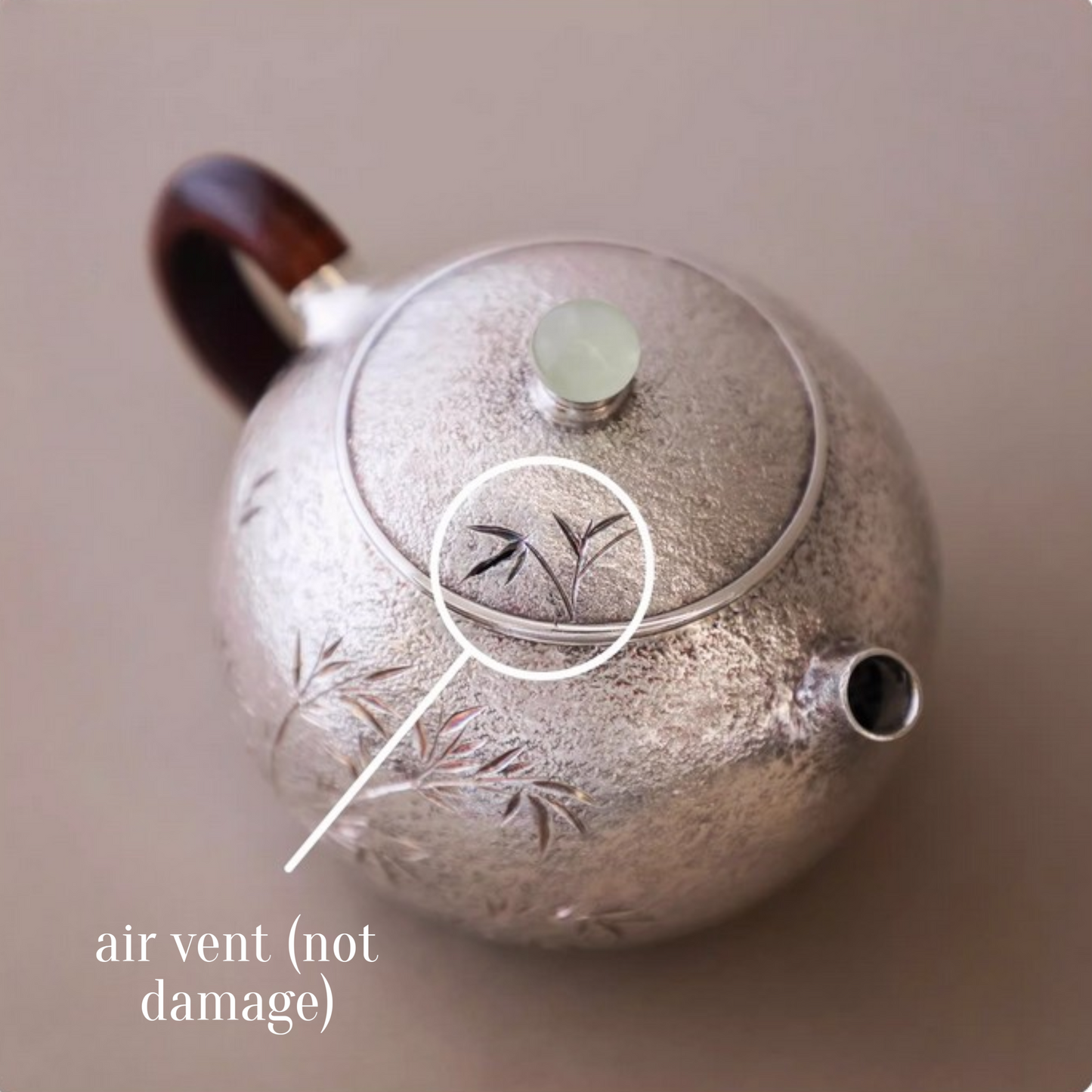s999 Fine Silver Bamboo handle Minimalist Tea Kettle Pot