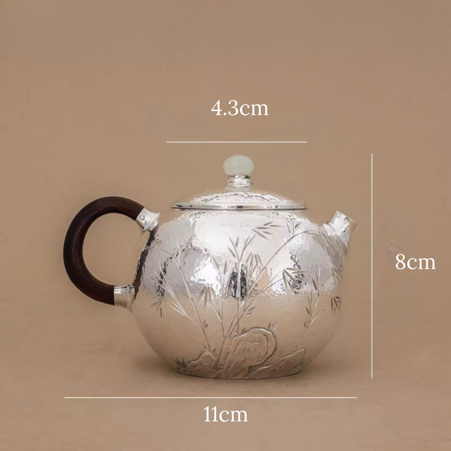 s999 Fine Silver Bamboo handle Minimalist Tea Kettle Pot