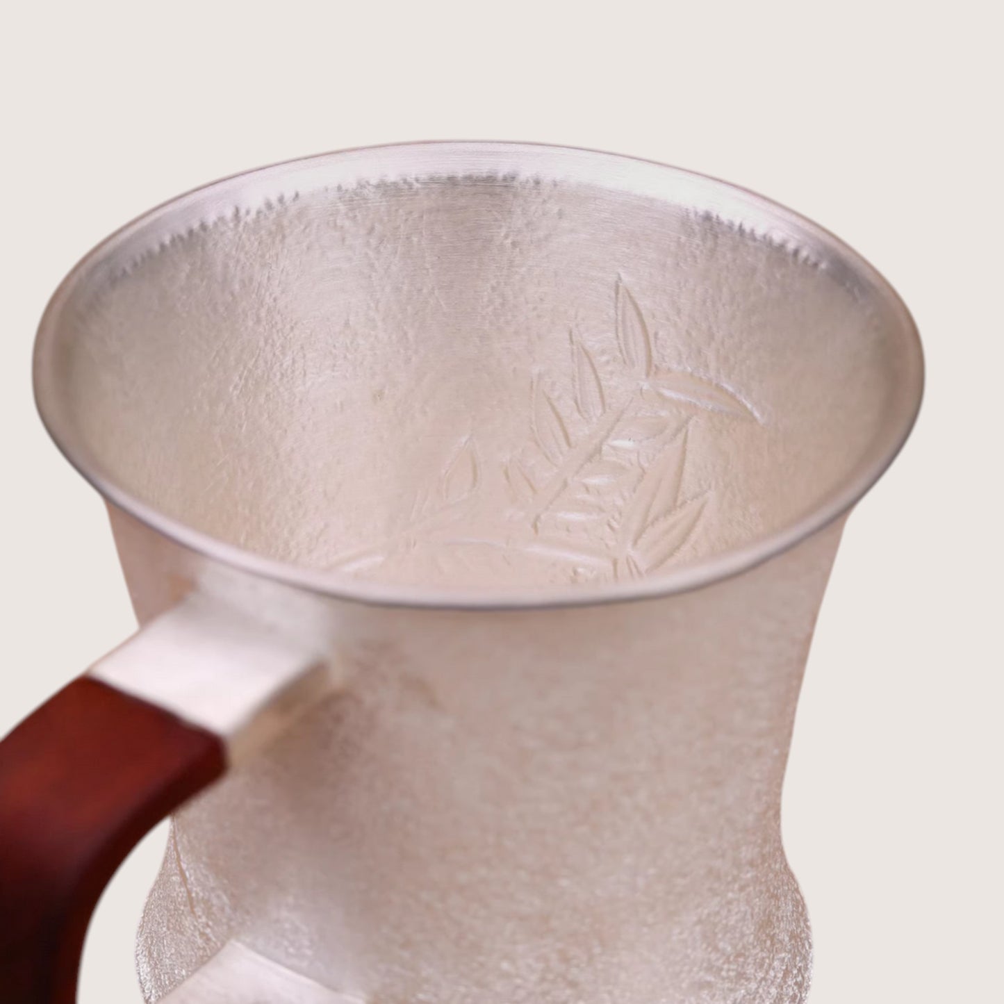 s999 Handmade fine silver matte ‘Goldfinch’ Mug Sandalwood Handle Suitable for tea, coffee