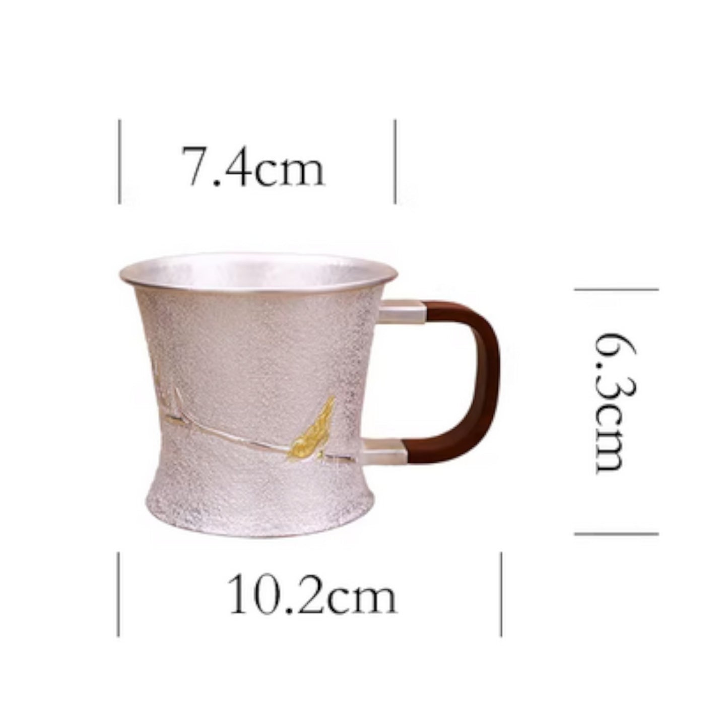 s999 Handmade fine silver matte ‘Goldfinch’ Mug Sandalwood Handle Suitable for tea, coffee