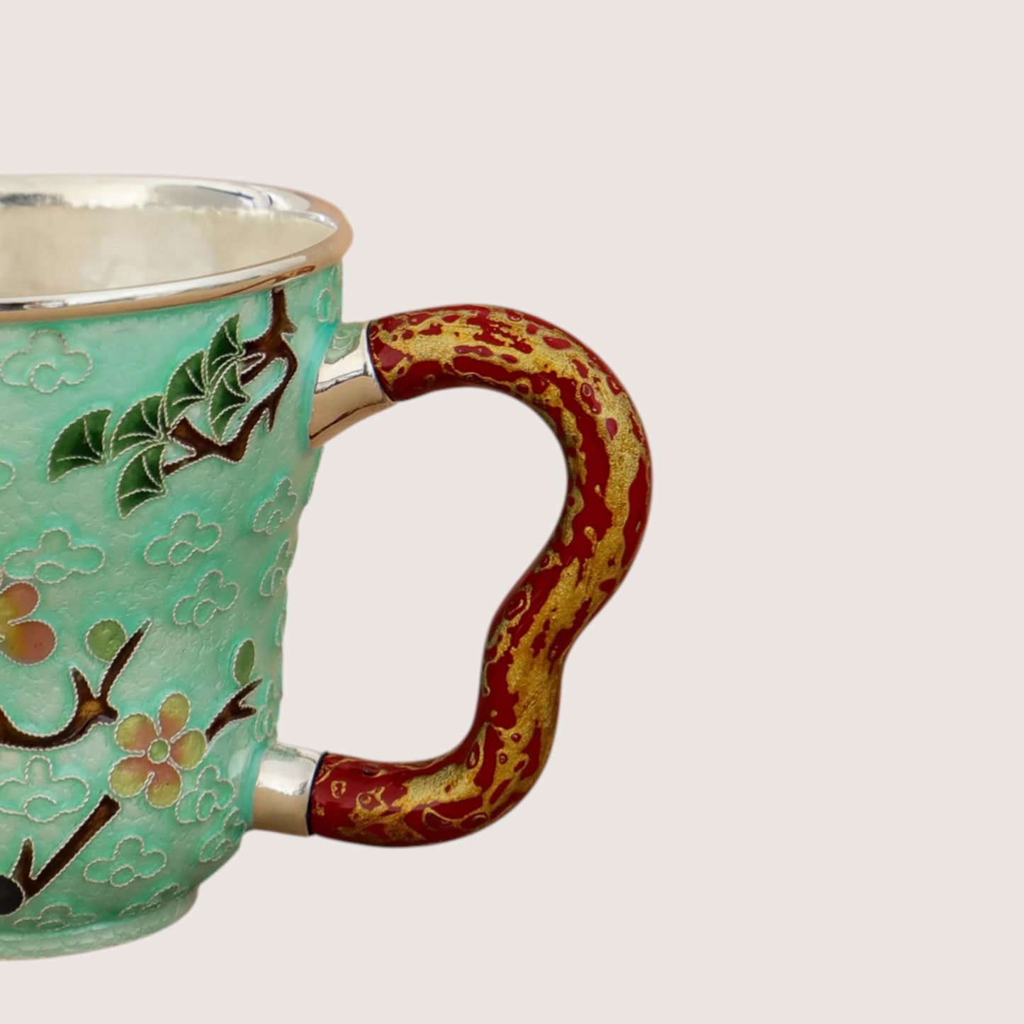 s999 Fine Silver Handcrafted Forest Deer Teacup Lacquer Cloisonné Cup