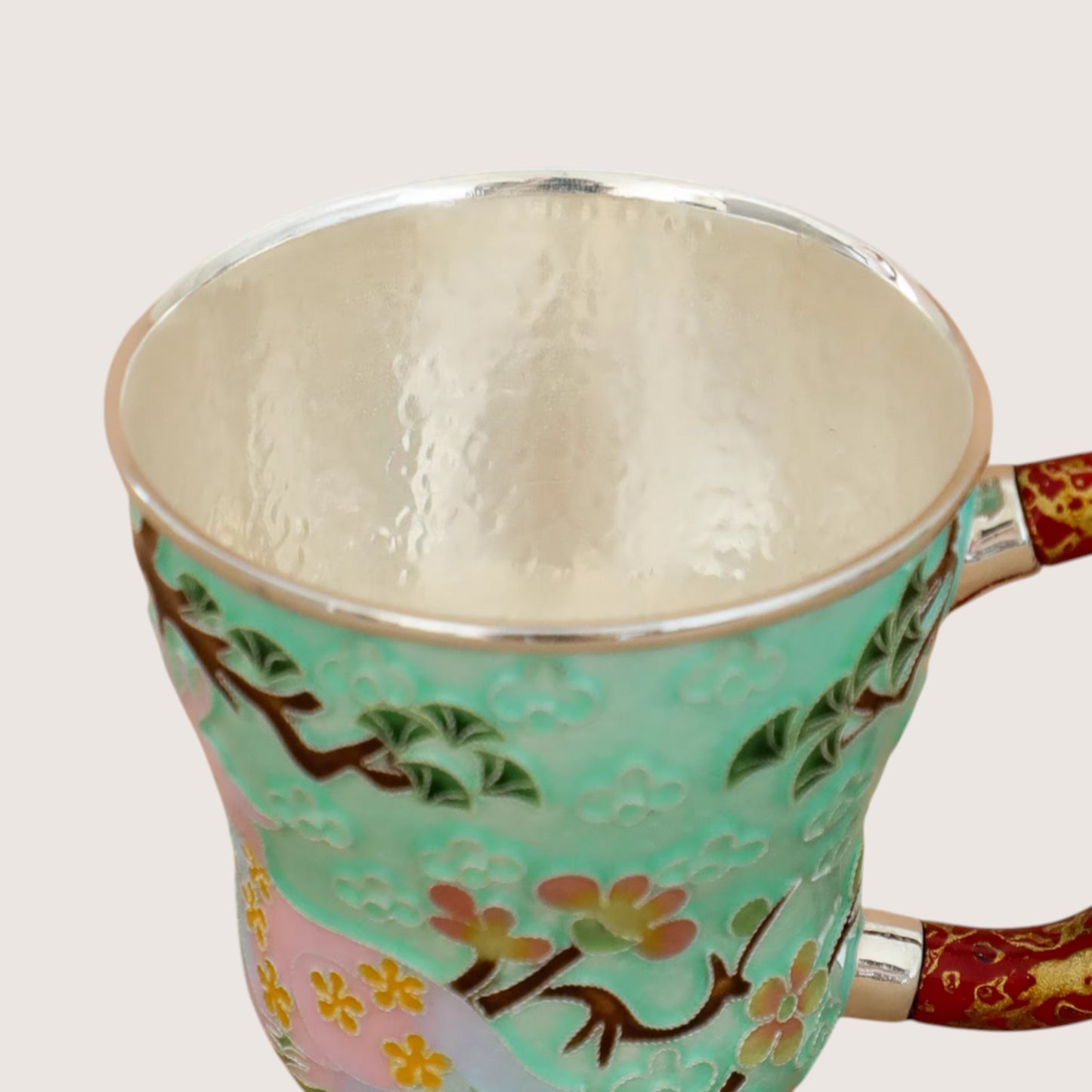 s999 Fine Silver Handcrafted Forest Deer Teacup Lacquer Cloisonné Cup