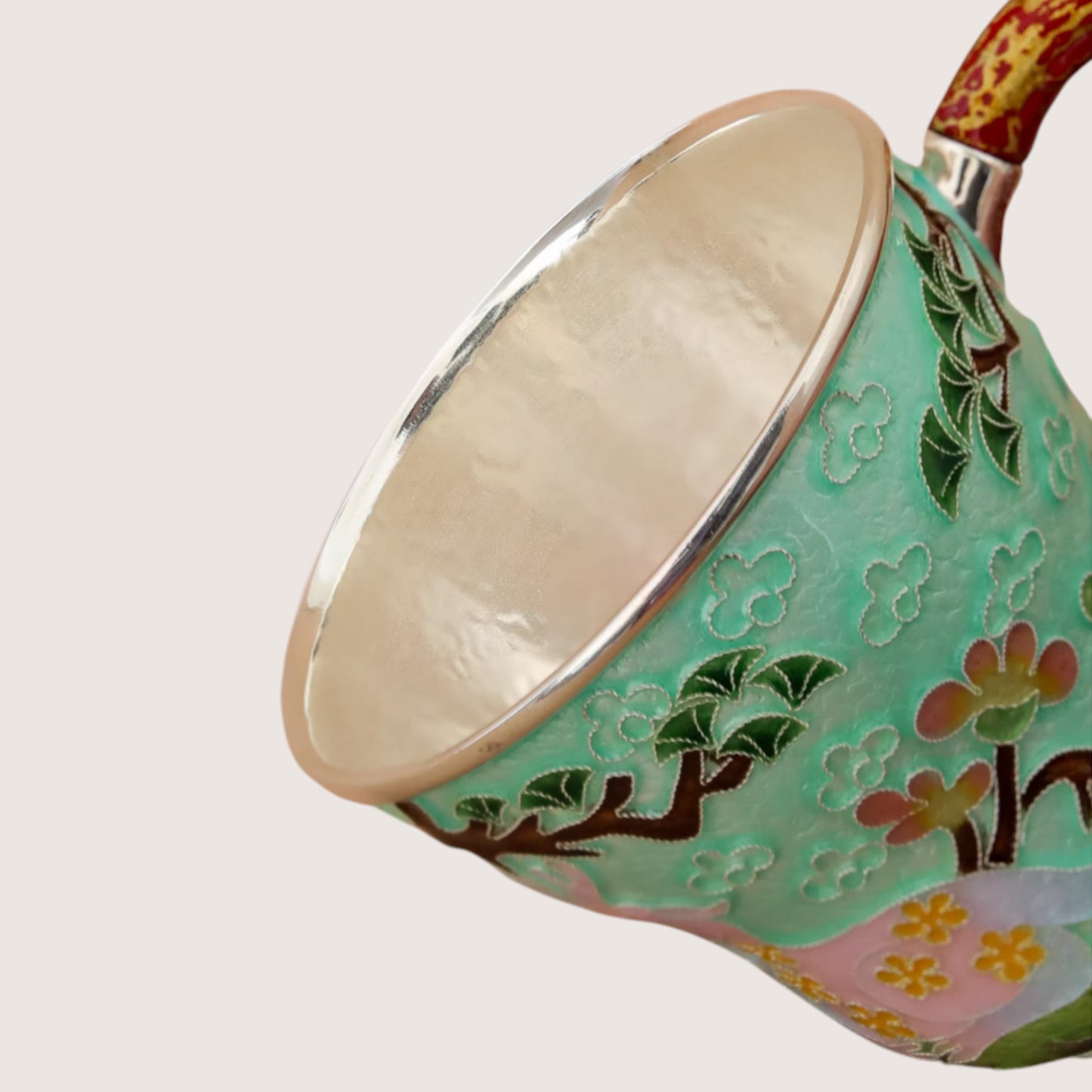 s999 Fine Silver Handcrafted Forest Deer Teacup Lacquer Cloisonné Cup