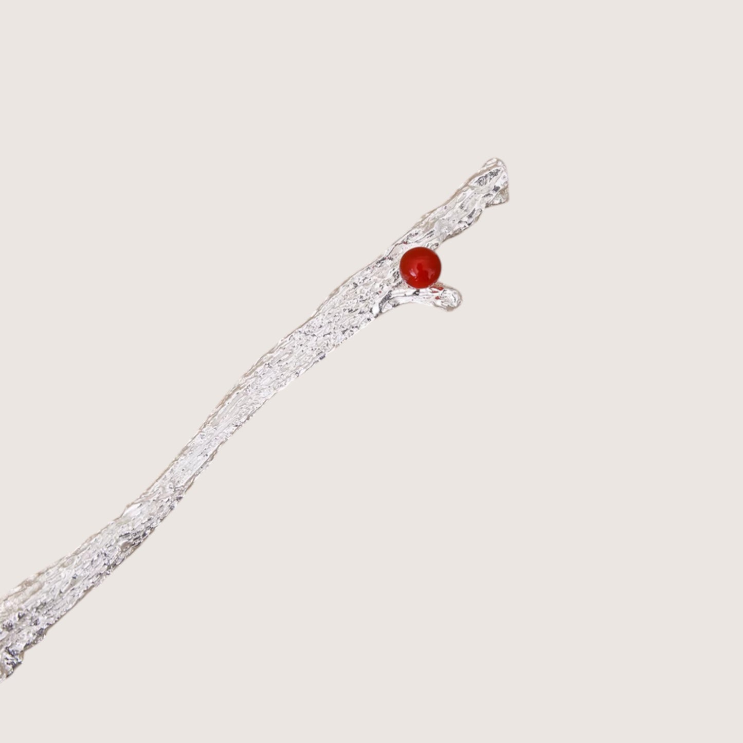 S999 Fine Silver Minimal Red Agate Stirrer Tea Spoon