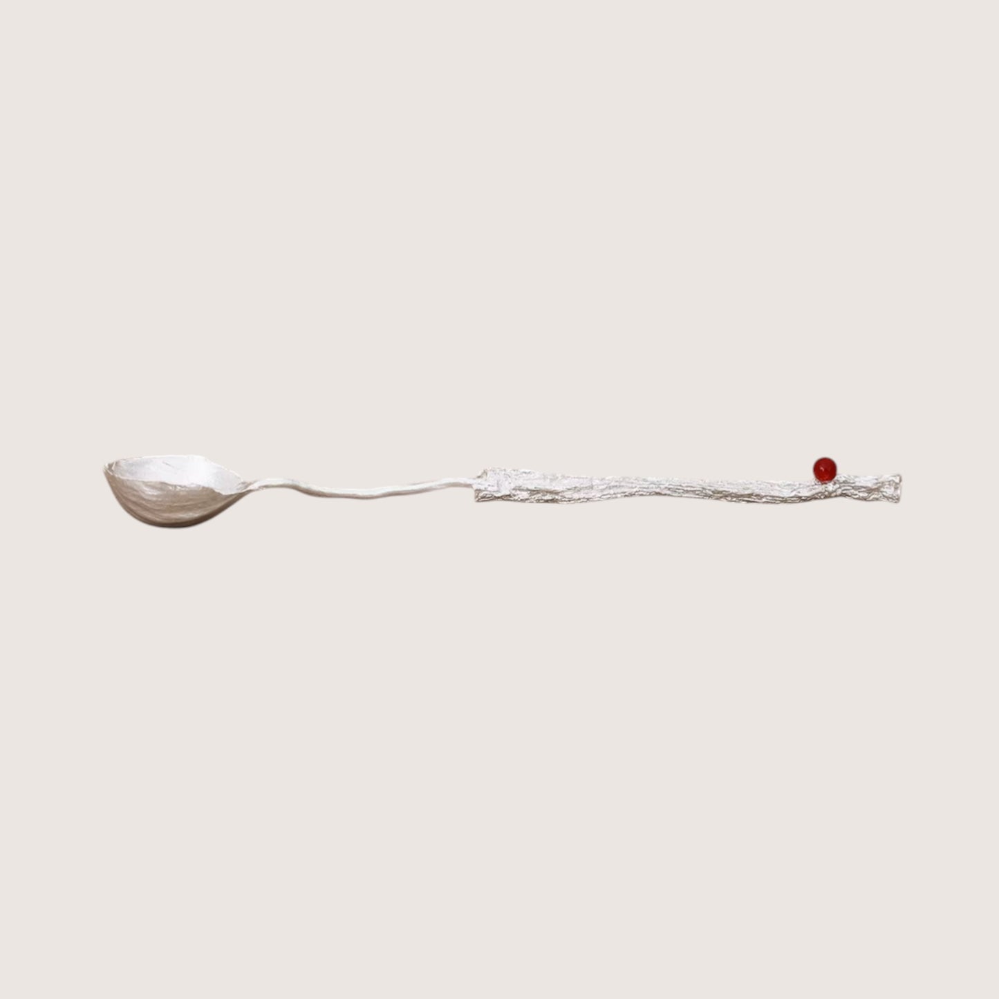 S999 Fine Silver Minimal Red Agate Stirrer Tea Spoon
