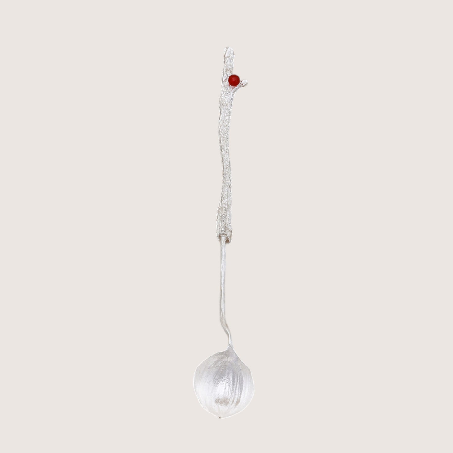 S999 Fine Silver Minimal Red Agate Stirrer Tea Spoon