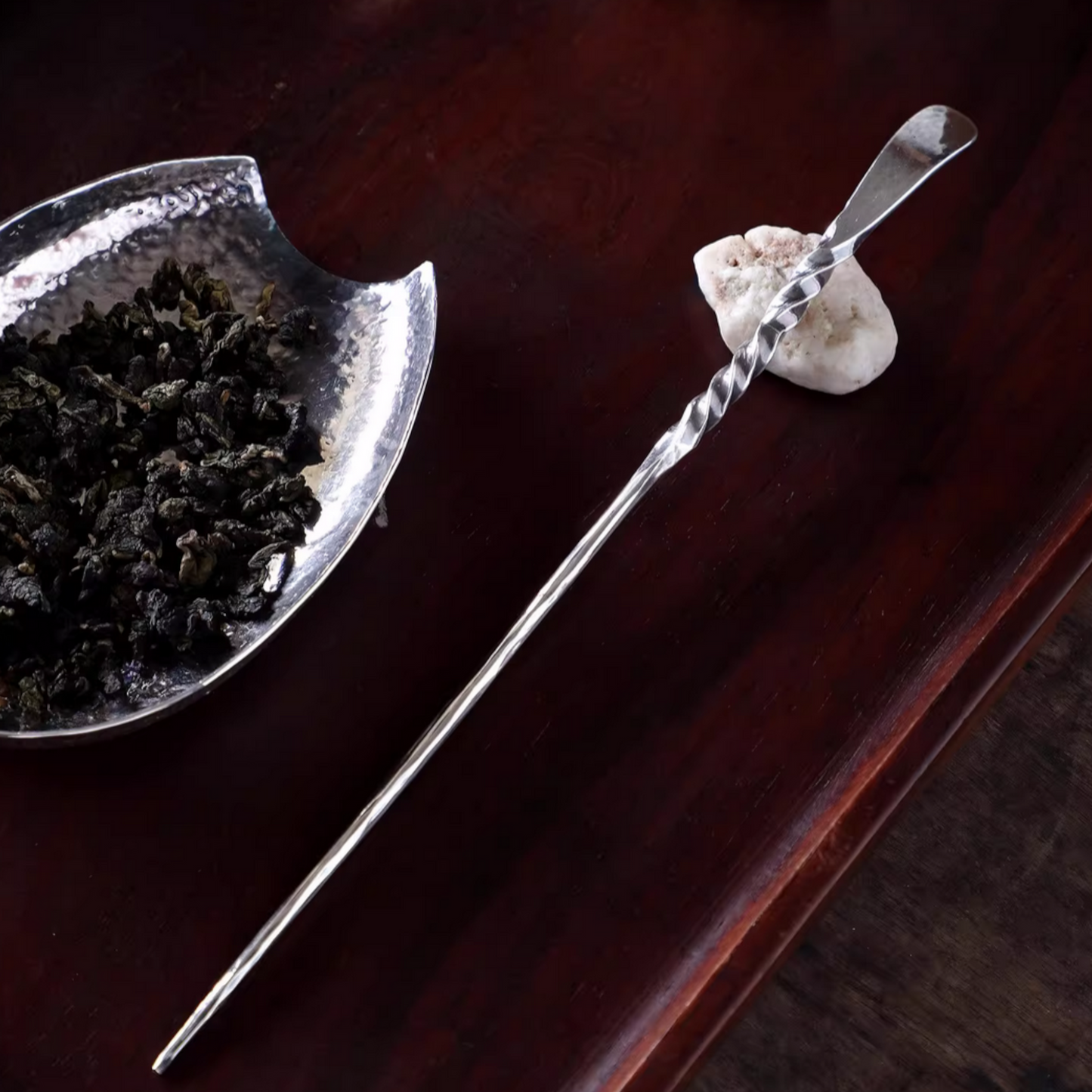 S999 Fine Silver Minimal Stirrer Twist Tea Spoon Needle