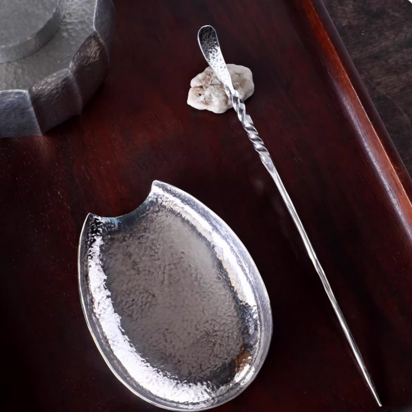 S999 Fine Silver Minimal Stirrer Twist Tea Spoon Needle