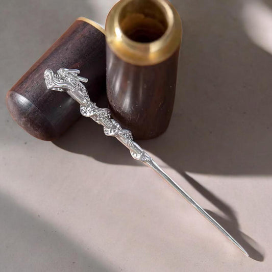 S999 Fine Silver Handcrafted Dragon and Snake Toothpick Reusable Fruit Skewer