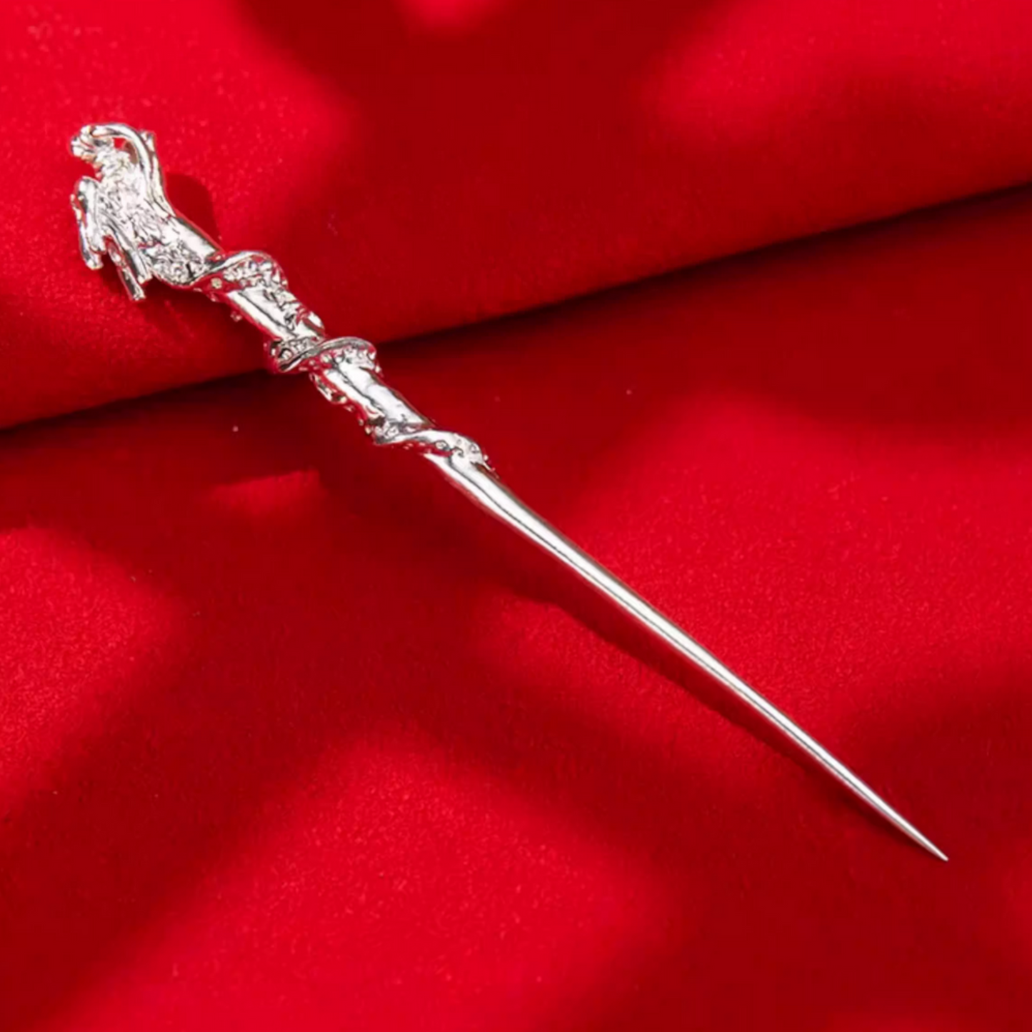 S999 Fine Silver Handcrafted Dragon and Snake Toothpick Reusable Fruit Skewer