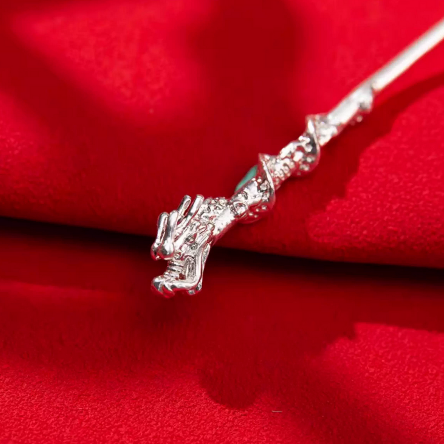 S999 Fine Silver Handcrafted Dragon and Snake Toothpick Reusable Fruit Skewer